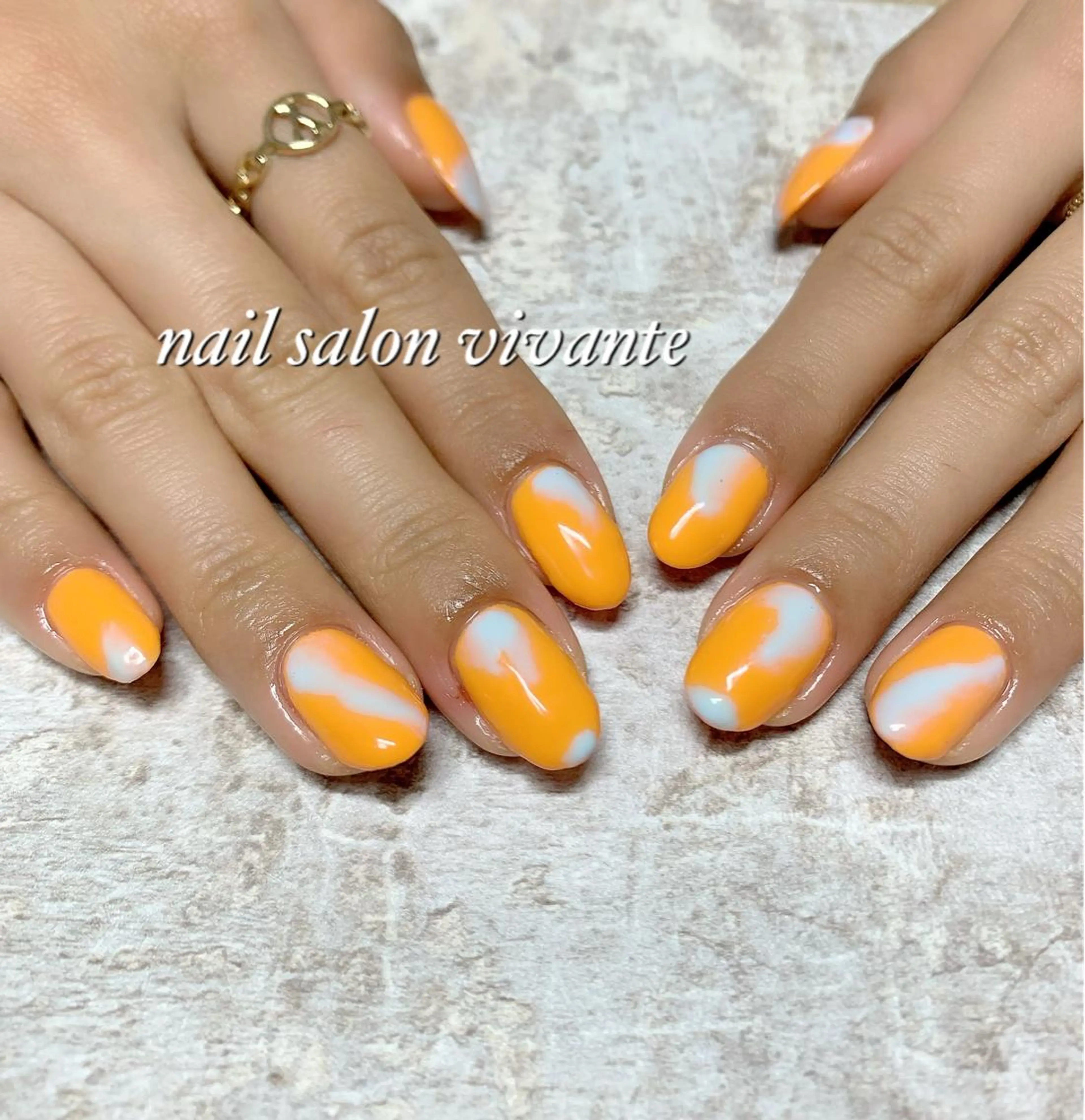 ネイル 水色 持ち込み オレンジ nail salon vivanteのネイルデザイン