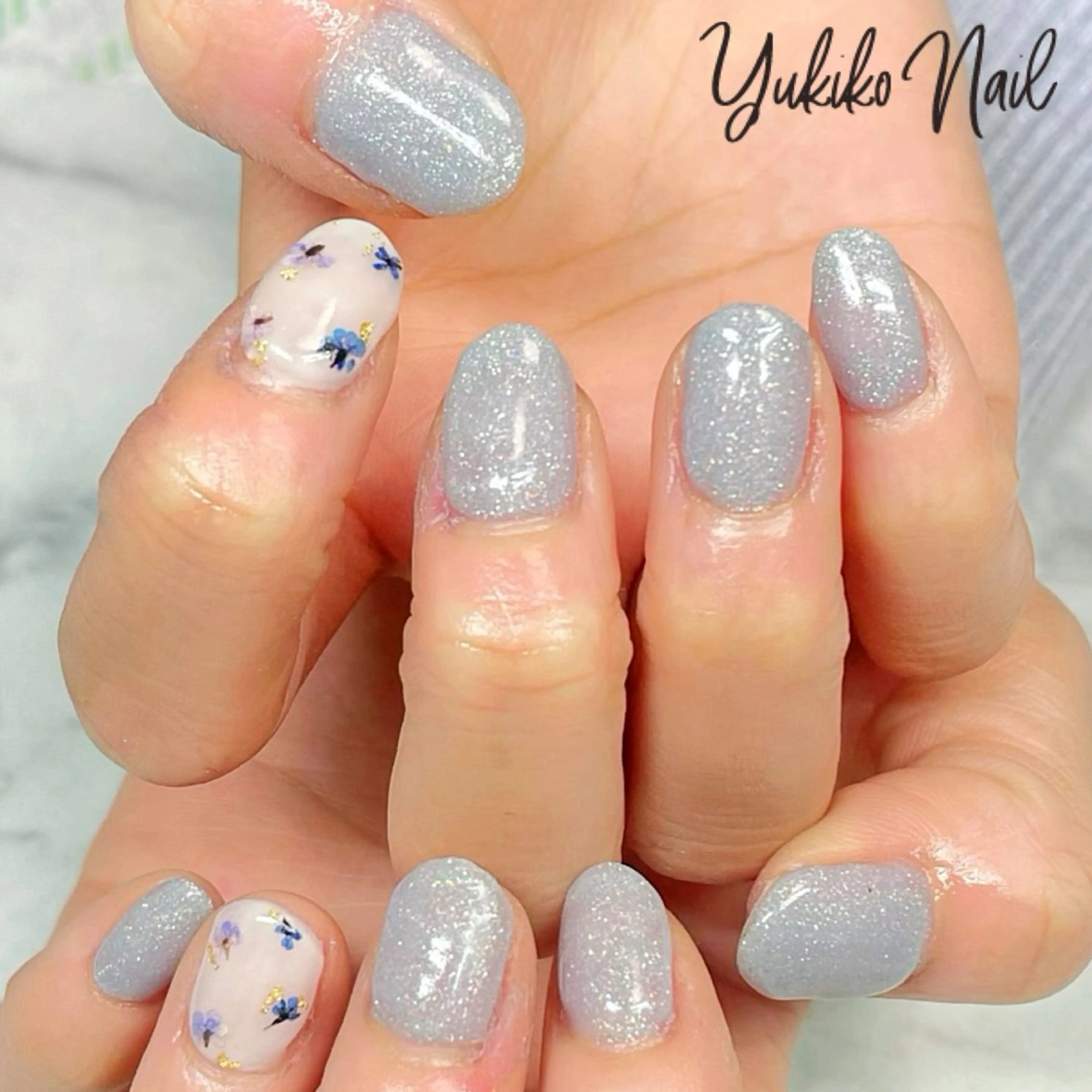 ネイル アートネイル ブルー ワンカラーネイル 春ネイル ハンドネイル ユキコ ネイルのネイルデザイン