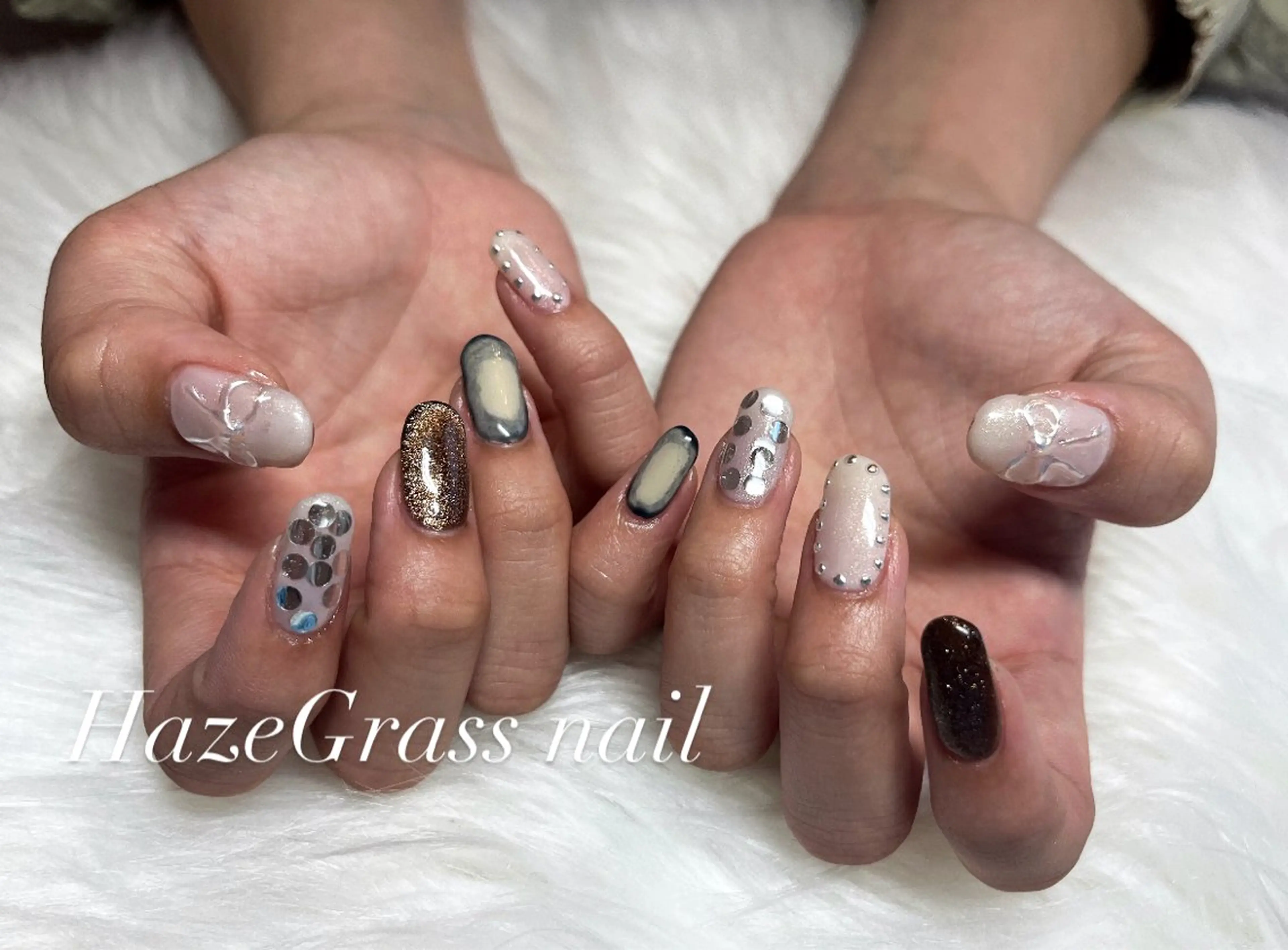 ネイル リボン ハンドネイル HazeGrass NAILのネイルデザイン