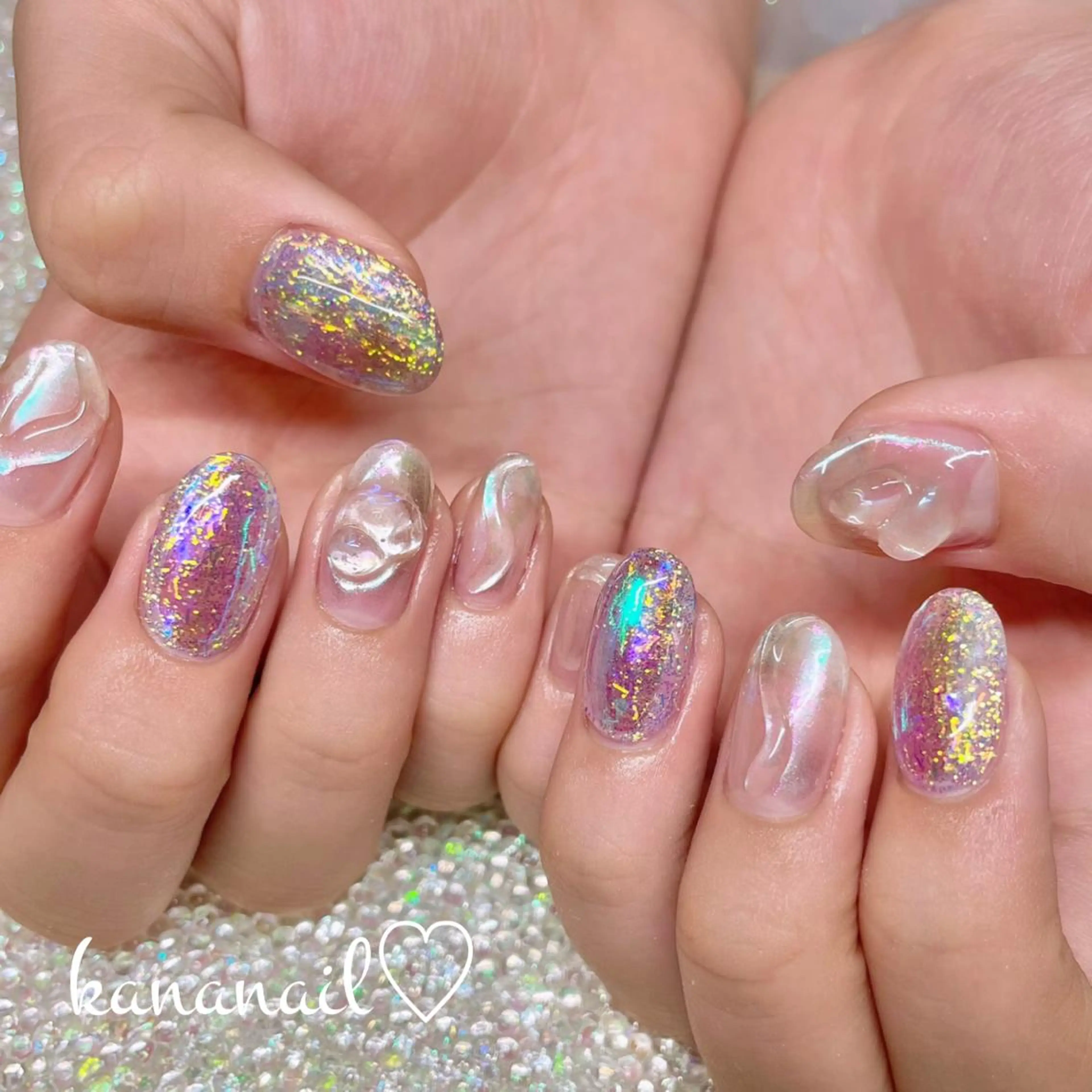 ネイル 氷ネイル・うるうるネイル ニュアンスネイル ハンドネイル kananail ♡のネイルデザイン