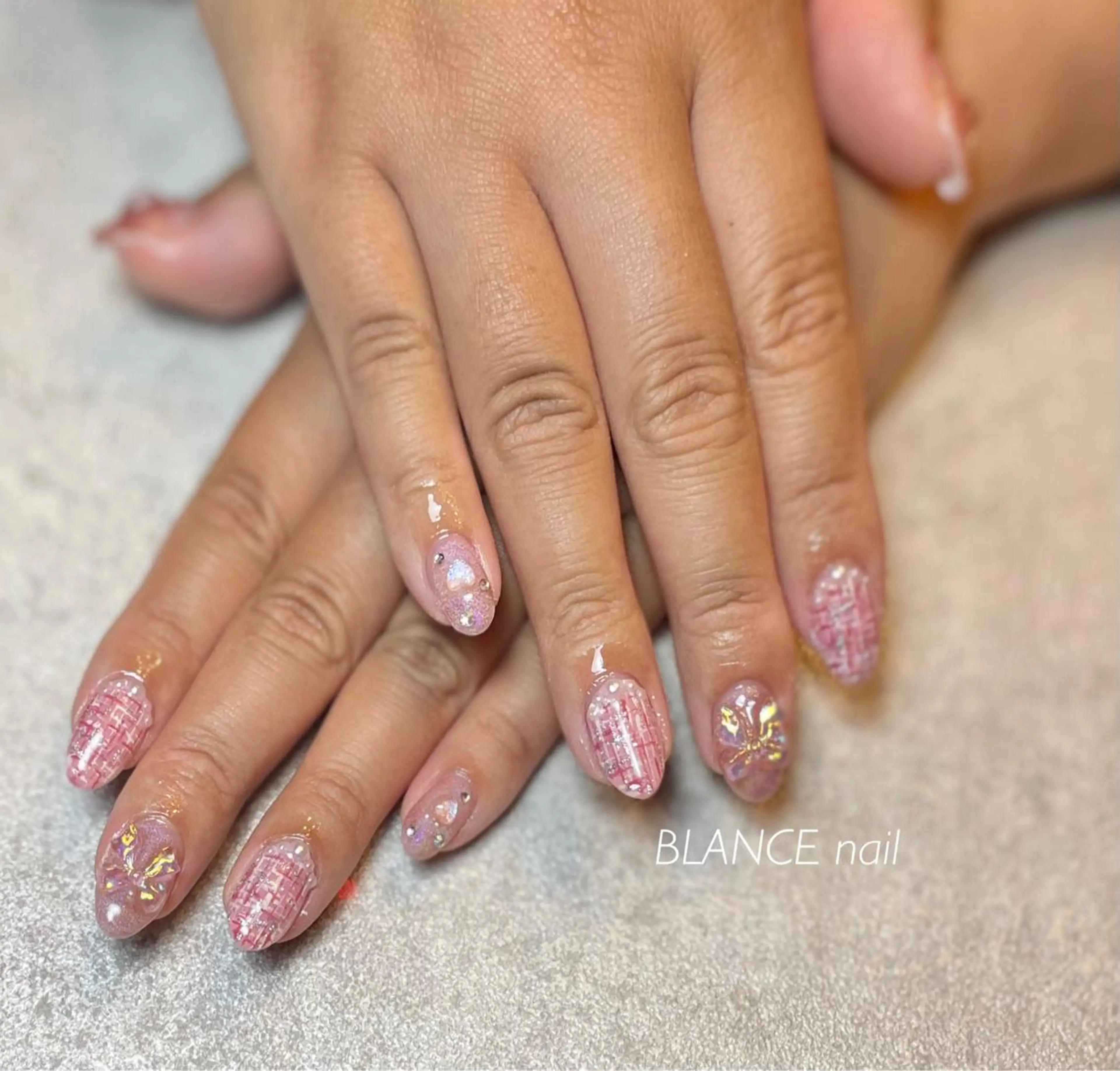 ネイル ジェルネイル ハート マグネットネイル パラジェル リボン BLANC.nail yuuのネイルデザイン