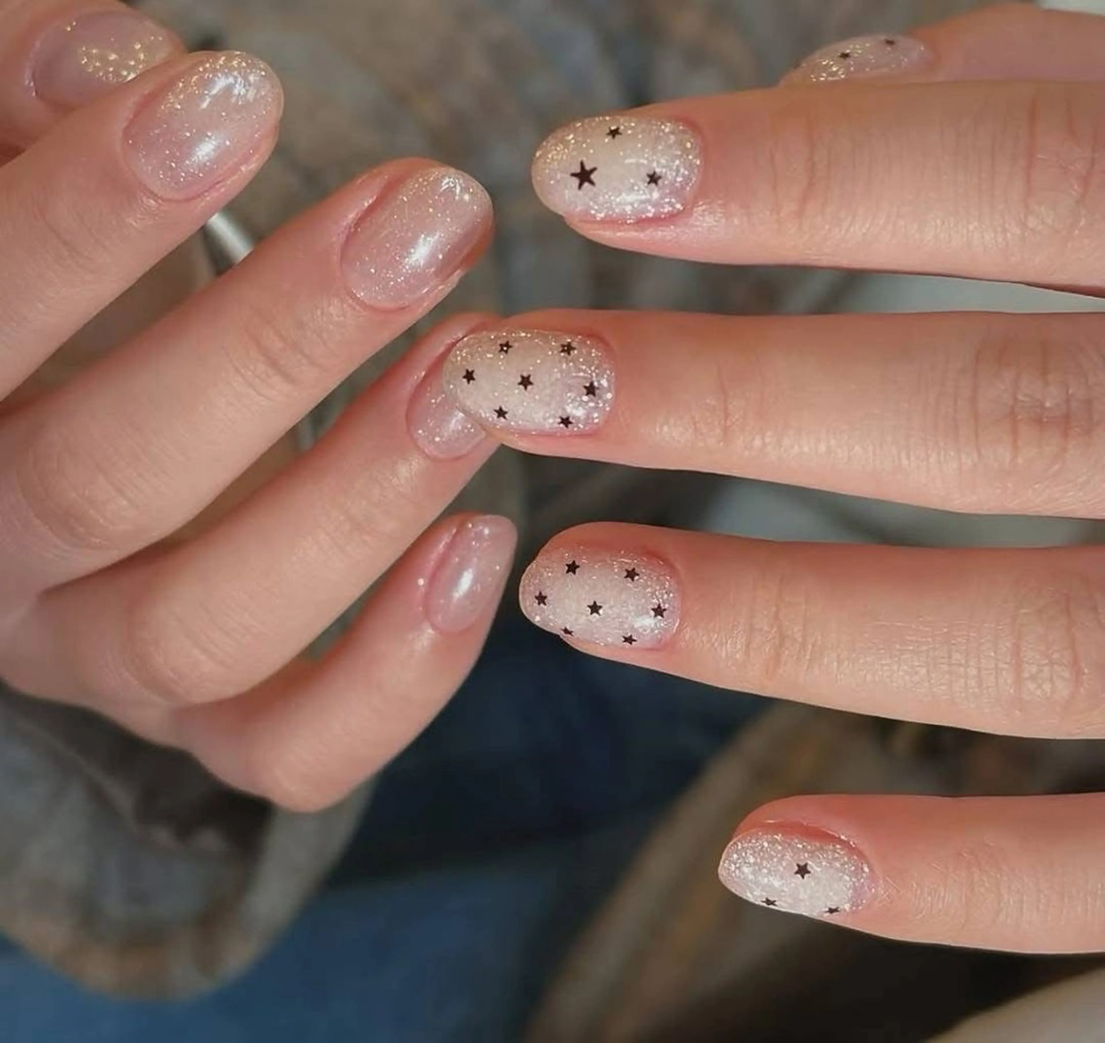 ネイル オーロラネイル ブルー チークネイル 長さ出し フットネイル ハンドネイル JIN 168 新大久保のネイルデザイン