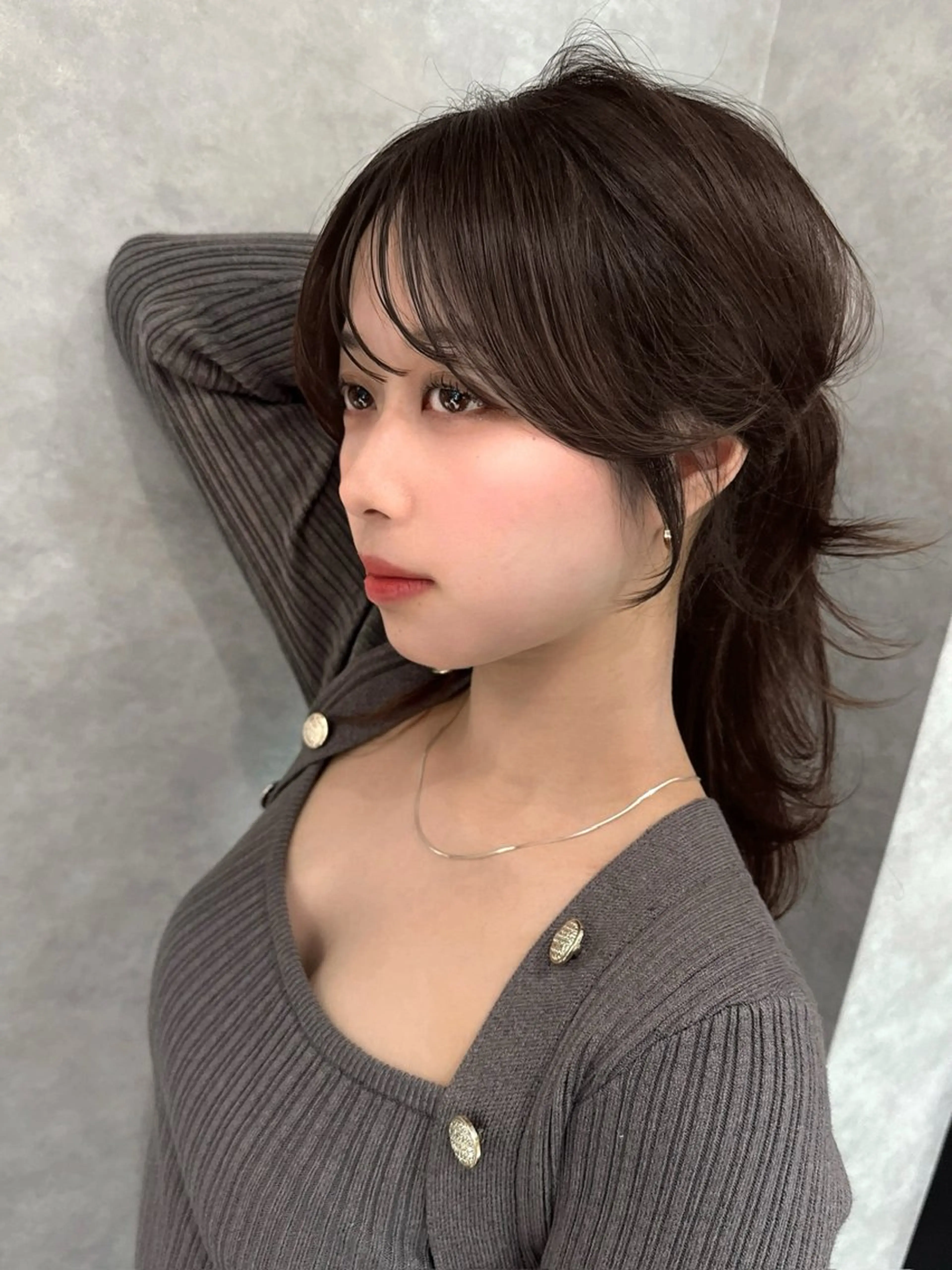 ミディアム カラー カット ヘアカラー トリートメント 木屋元一/透明感 /前髪/ショートボブのヘアスタイル