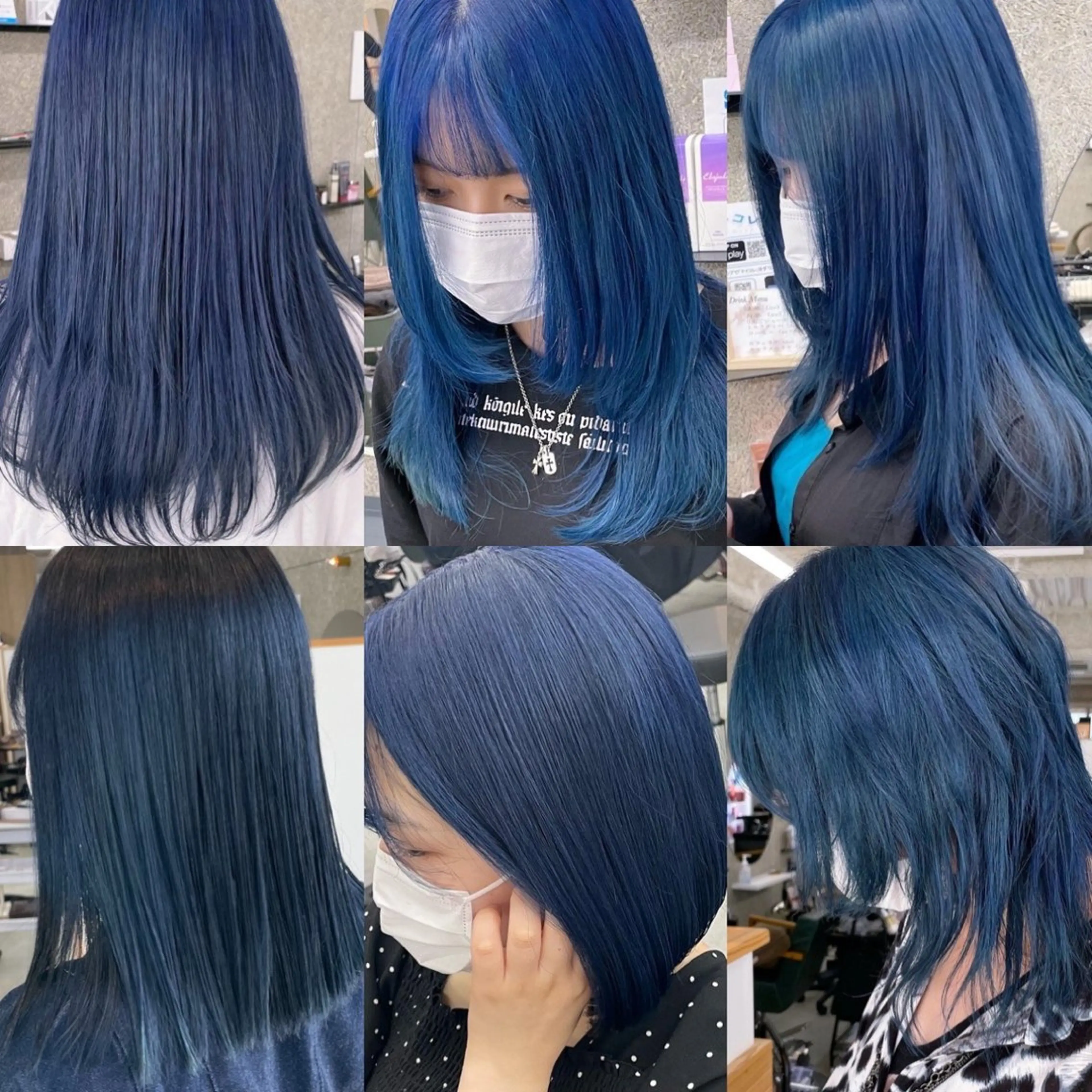 ミディアム カラー ブリーチ ブルーカラー ネイビーカラー ヘアカラー トリートメント Lull (シェアサロンReco VIProom)所属・Lull1人美容室 バレイヤージュのヘアスタイル
