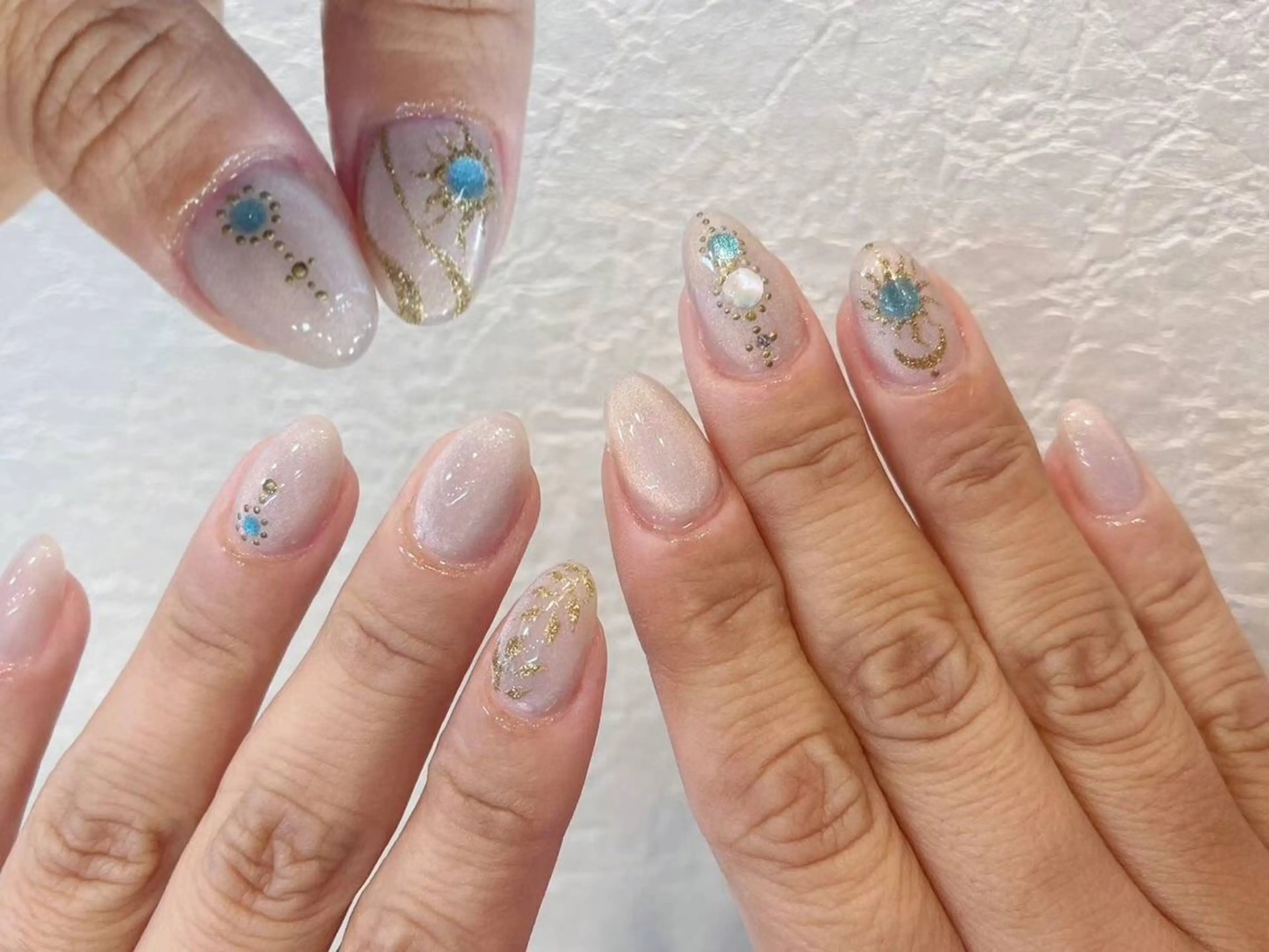 ネイル アートネイル ブルー フラワーネイル フットネイル ジェルネイル babarla Nailのネイルデザイン
