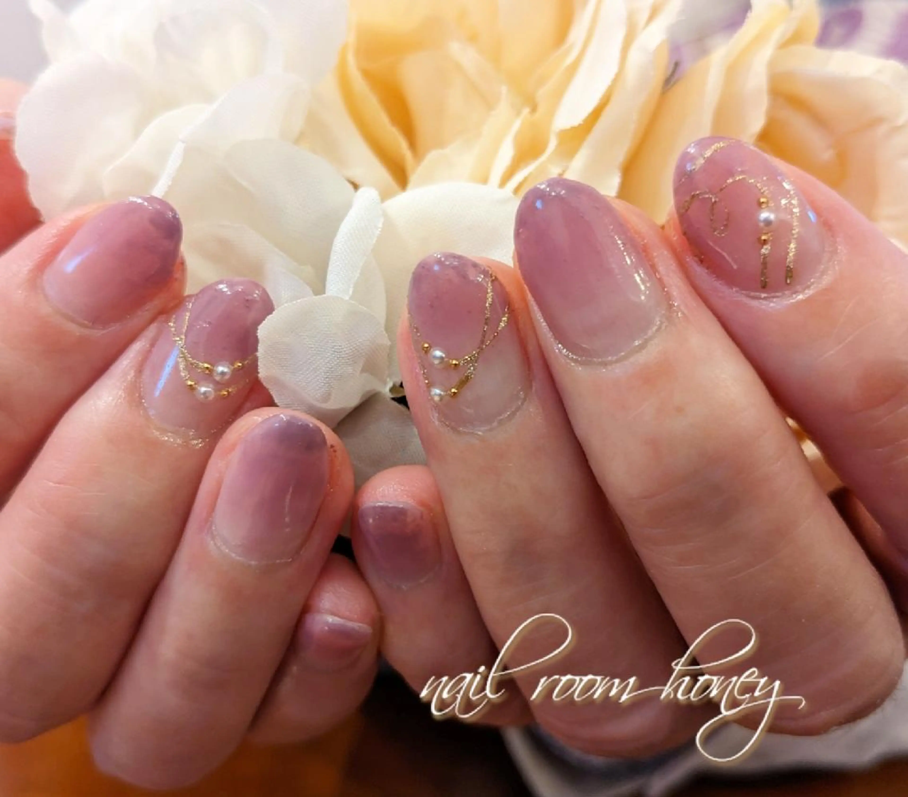 ネイル アートネイル ハート ピンク パープル nail room  honeyのネイルデザイン