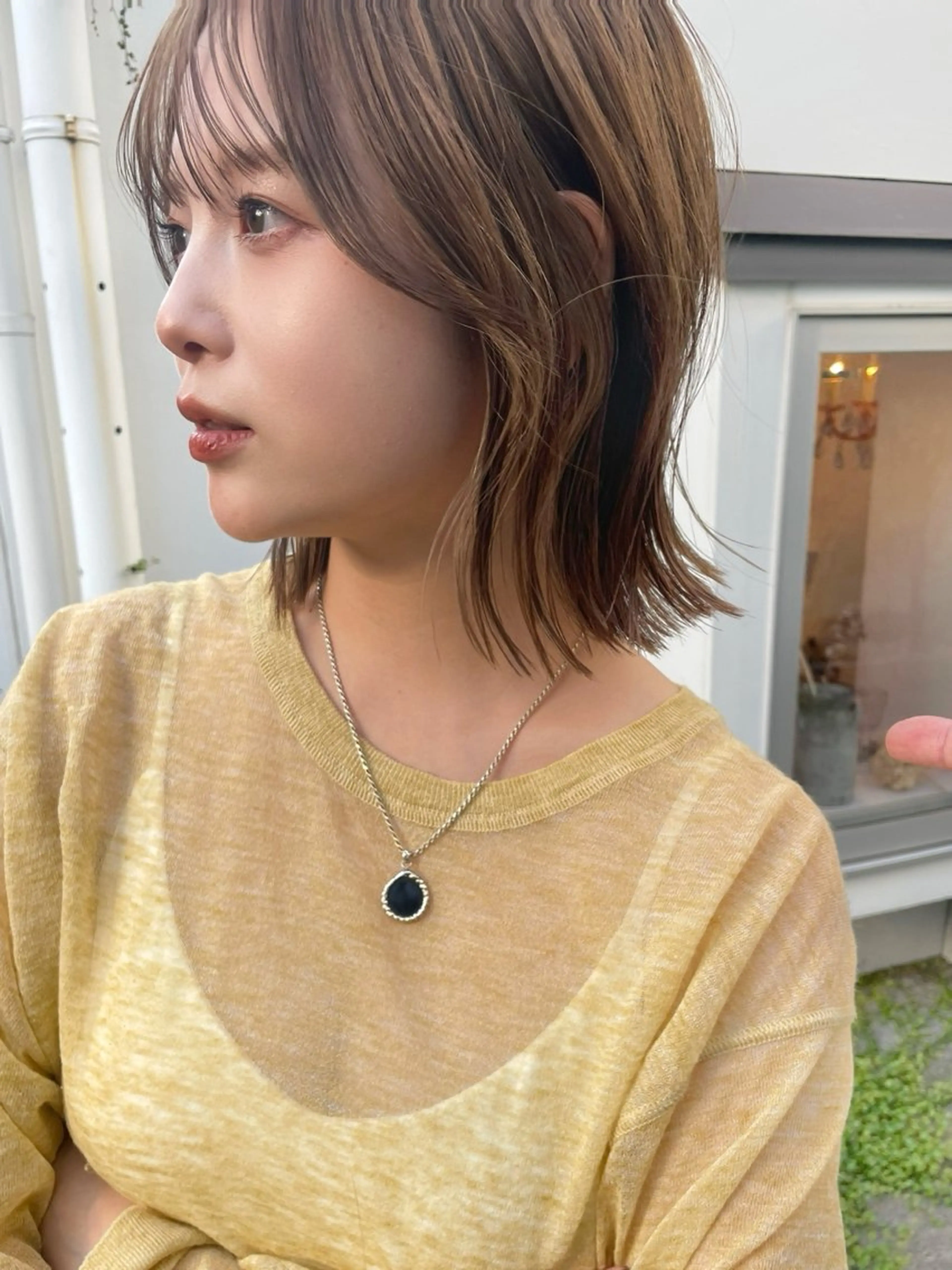 ミディアム カラー 切りっぱなしボブ ボブレイヤー ボブ くびれヘア 顔まわりレイヤー カット ヘアカラー 結べるレイヤーボブ くびれLady表参道のヘアスタイル