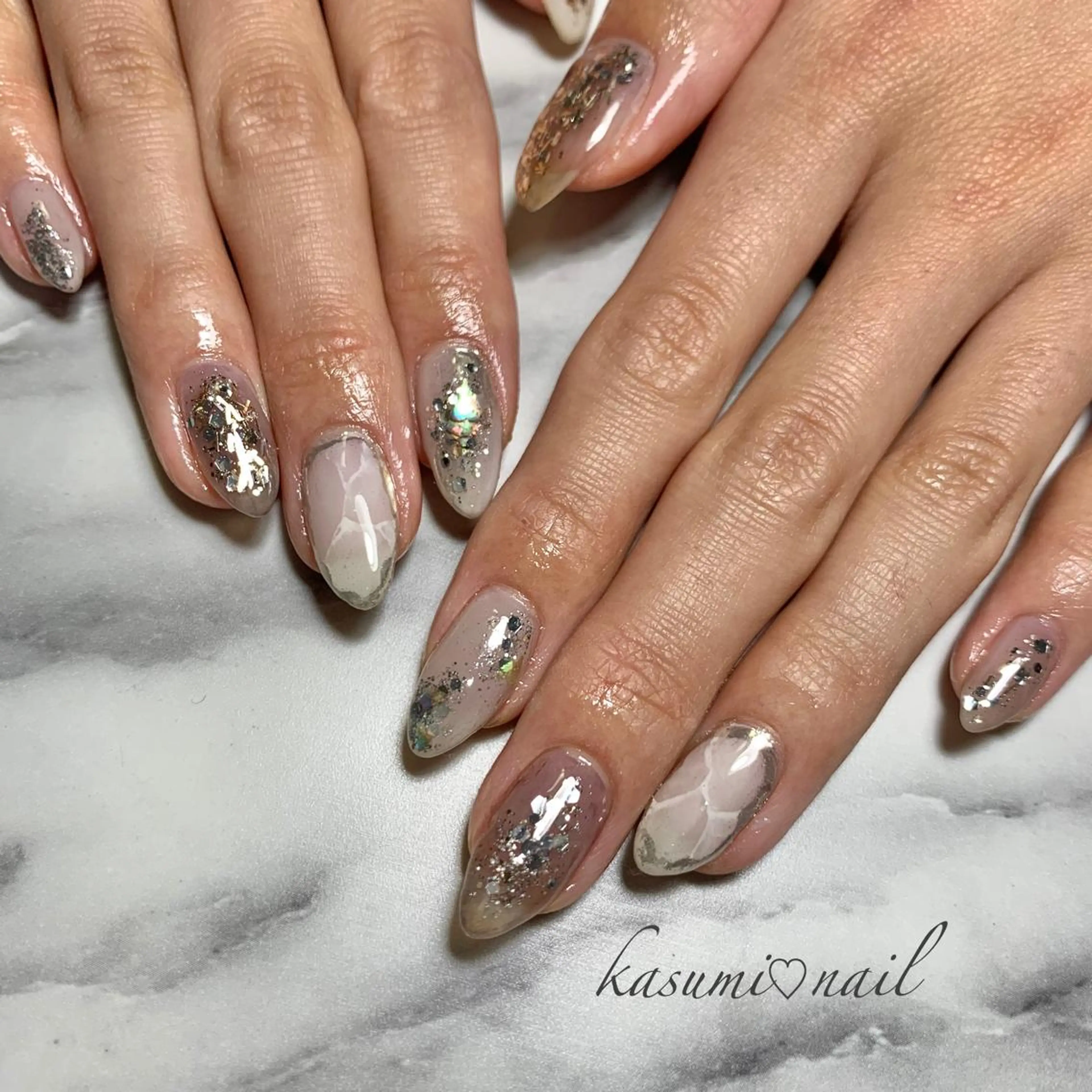 ネイル アートネイル フットネイル 大理石ネイル(マーブル) ミラーネイル ニュアンスネイル KASUMI♡ Nailのネイルデザイン