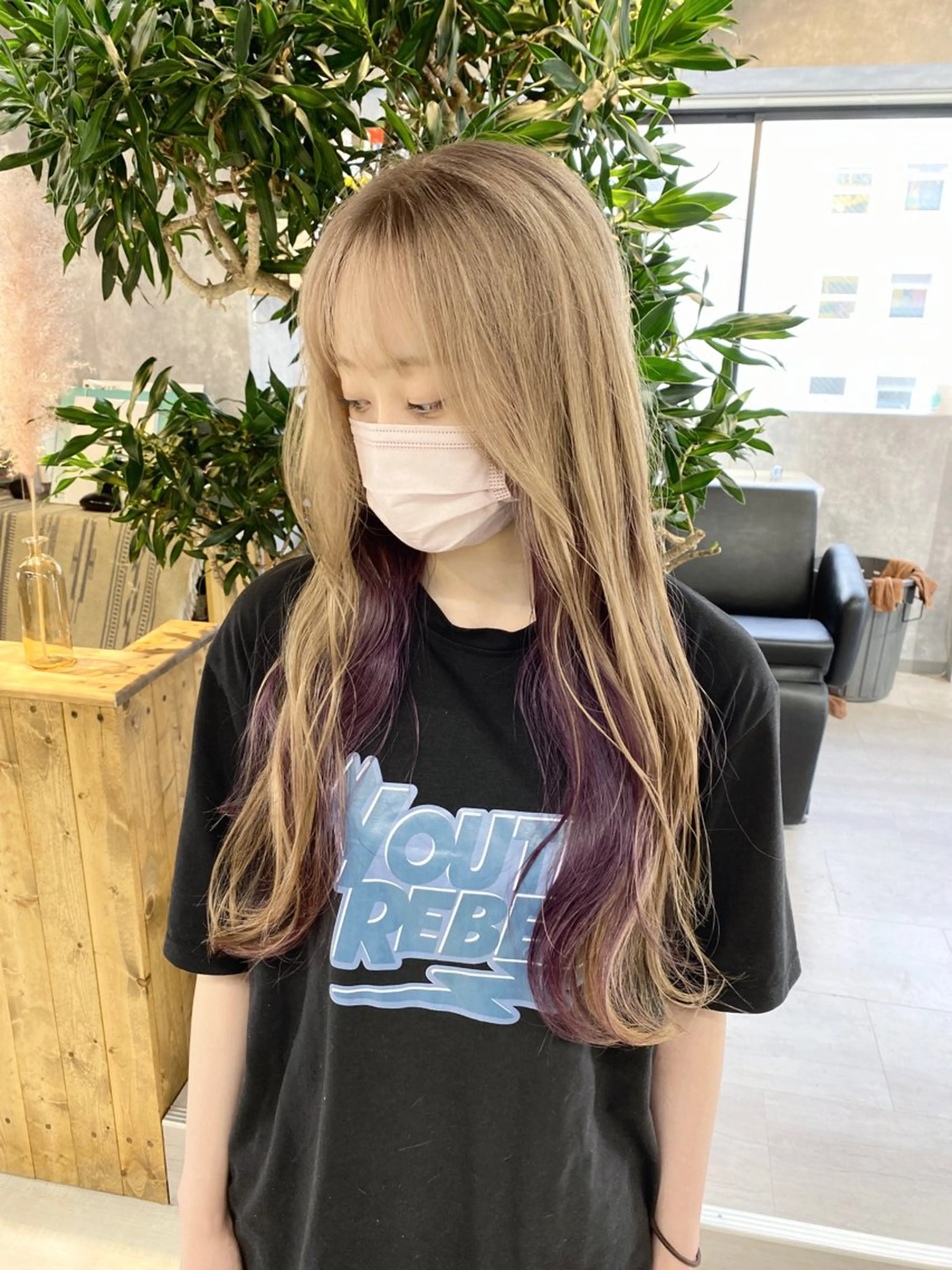 ロング アッシュ アッシュブラック ボブ 髪質改善 韓国風ヘア 【.ico】心斎橋/ ウルフ/飛田ゆうきのヘアスタイル