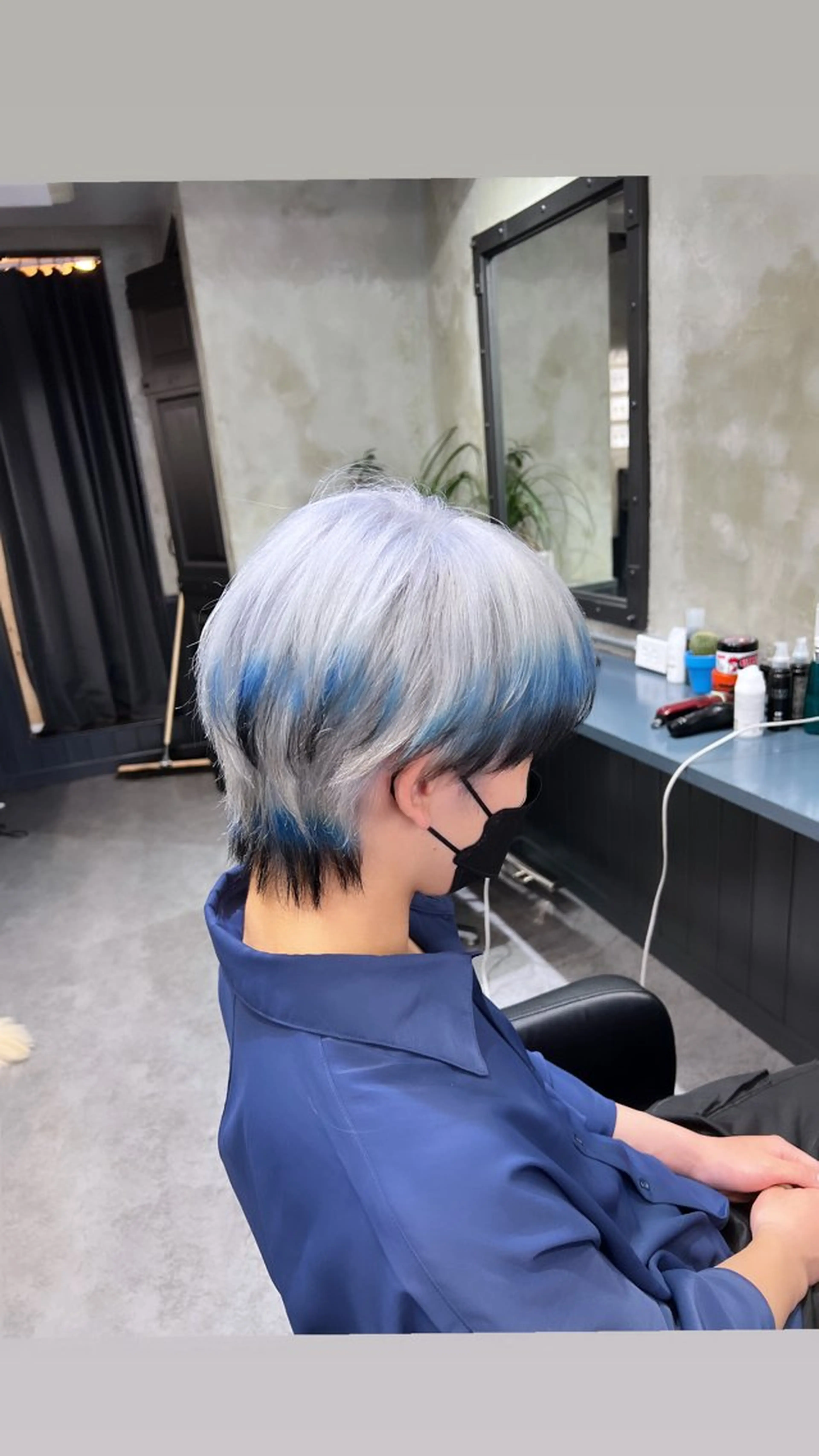 ショート カラー メンズ マッシュウルフ マッシュ メンズウルフカット 黒髪 ブルーカラー cutters所属・❇️メンズ特化❇️ 表参道、南青山のヘアスタイル