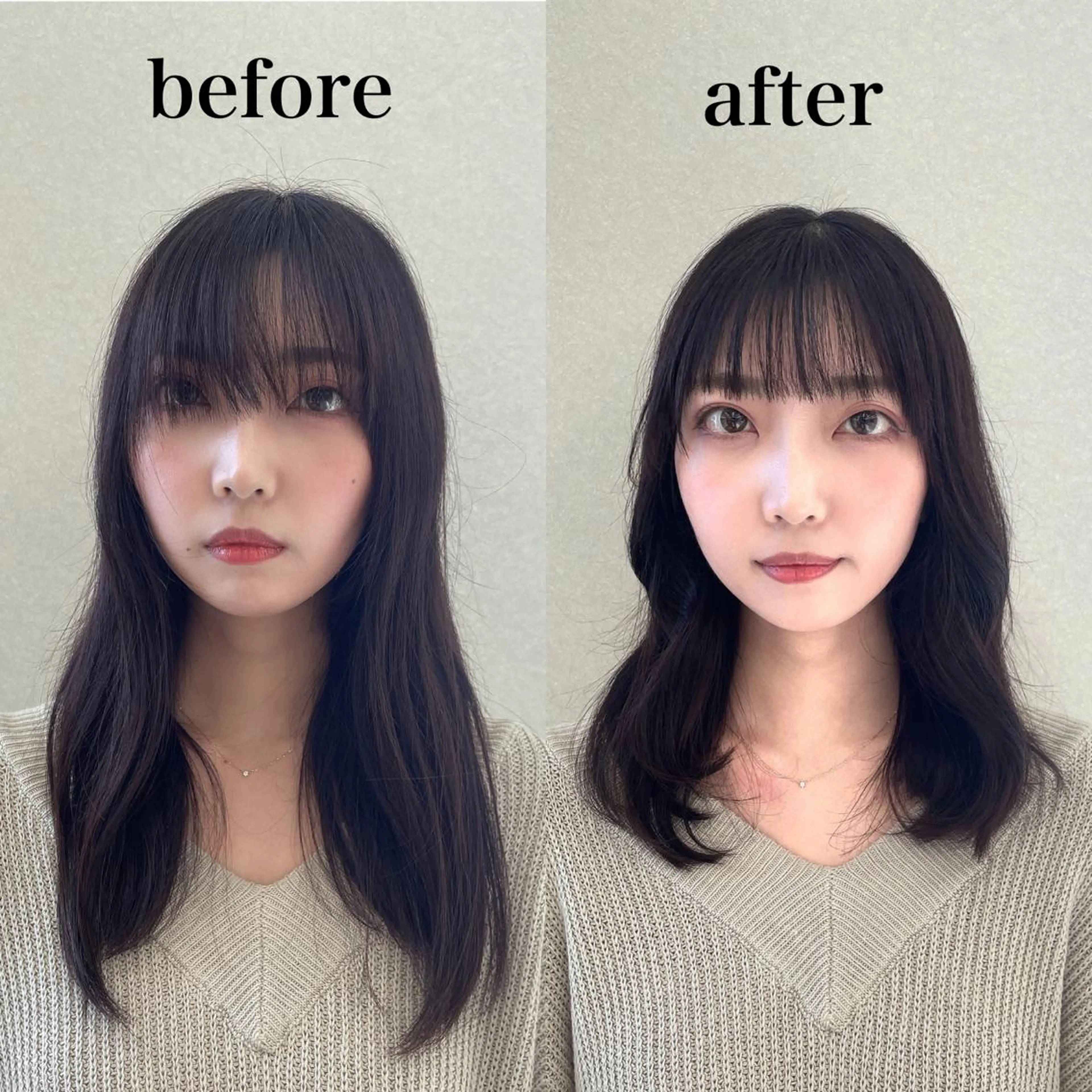 セミロング 似合わせカット COA所属・小顔カット前髪 顔周りカット林亮佑のヘアスタイル