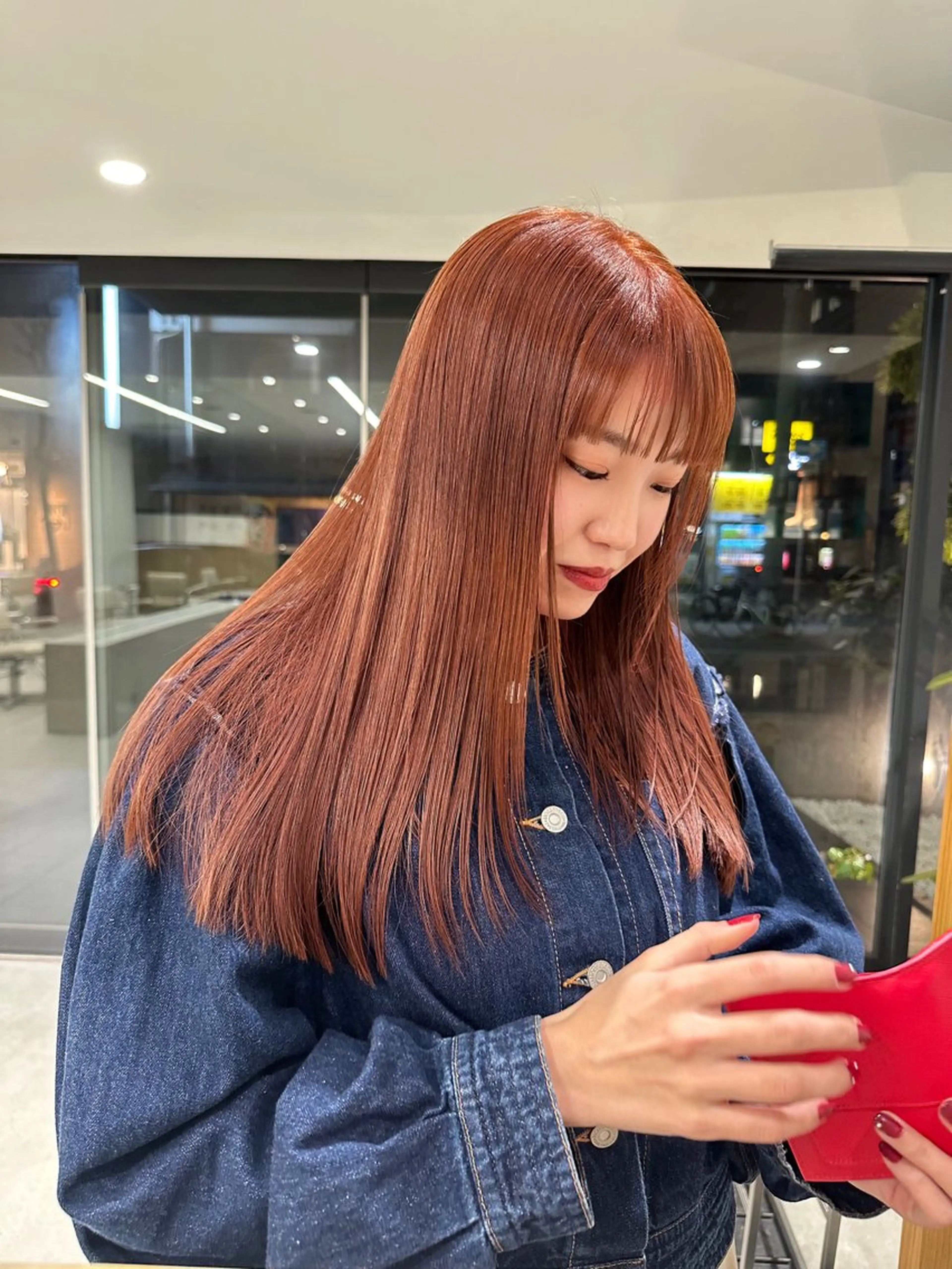 セミロング カラー ブラウンカラー オレンジ オレンジブラウン カット ヘアカラー トリートメント M所属・ハイトーン/透け感 カラー🎀真香のヘアスタイル