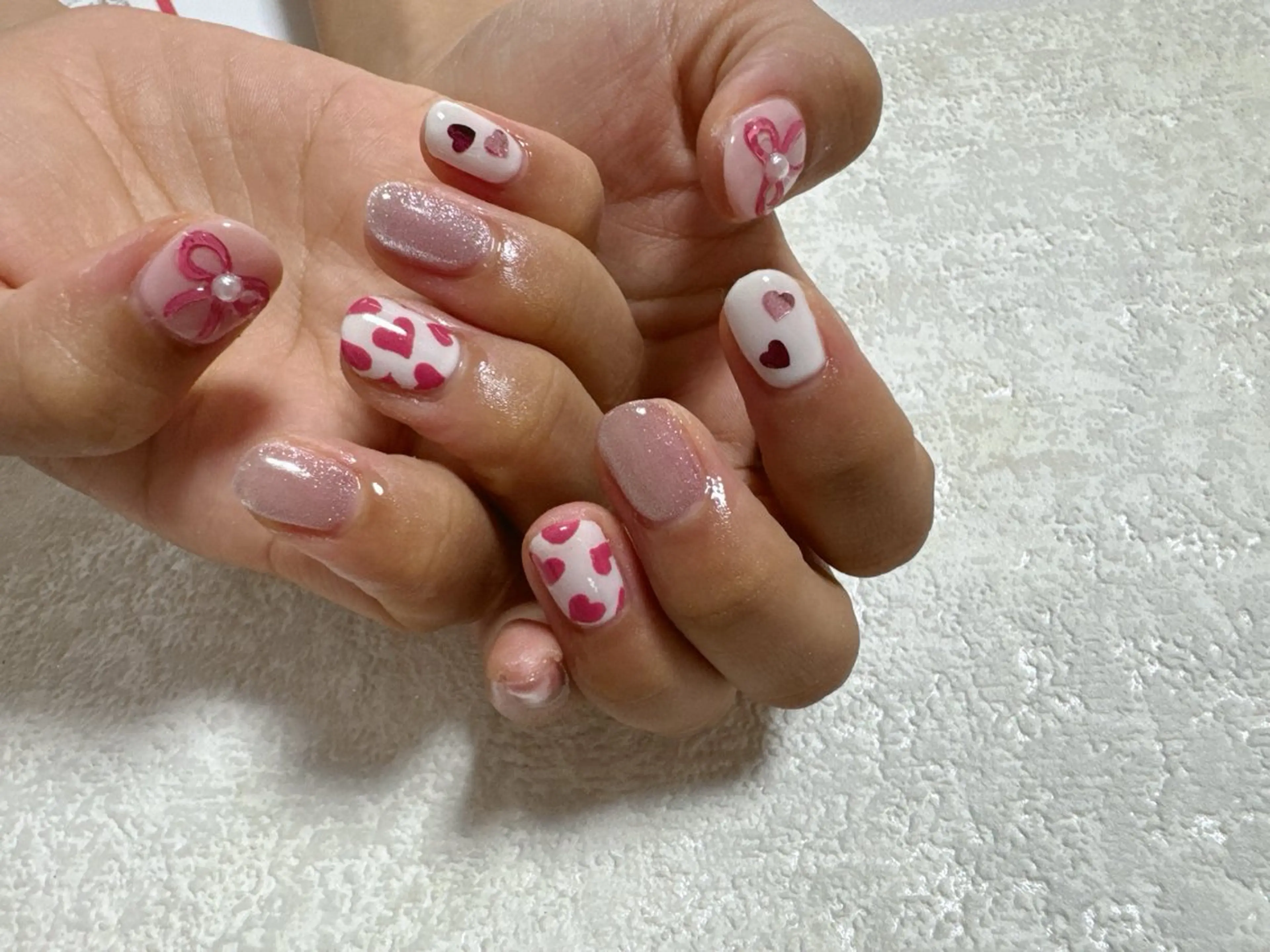 ネイル ジェルネイル ハート メンズネイル パラジェル ピンク kiki nail たまプラーザのネイルデザイン