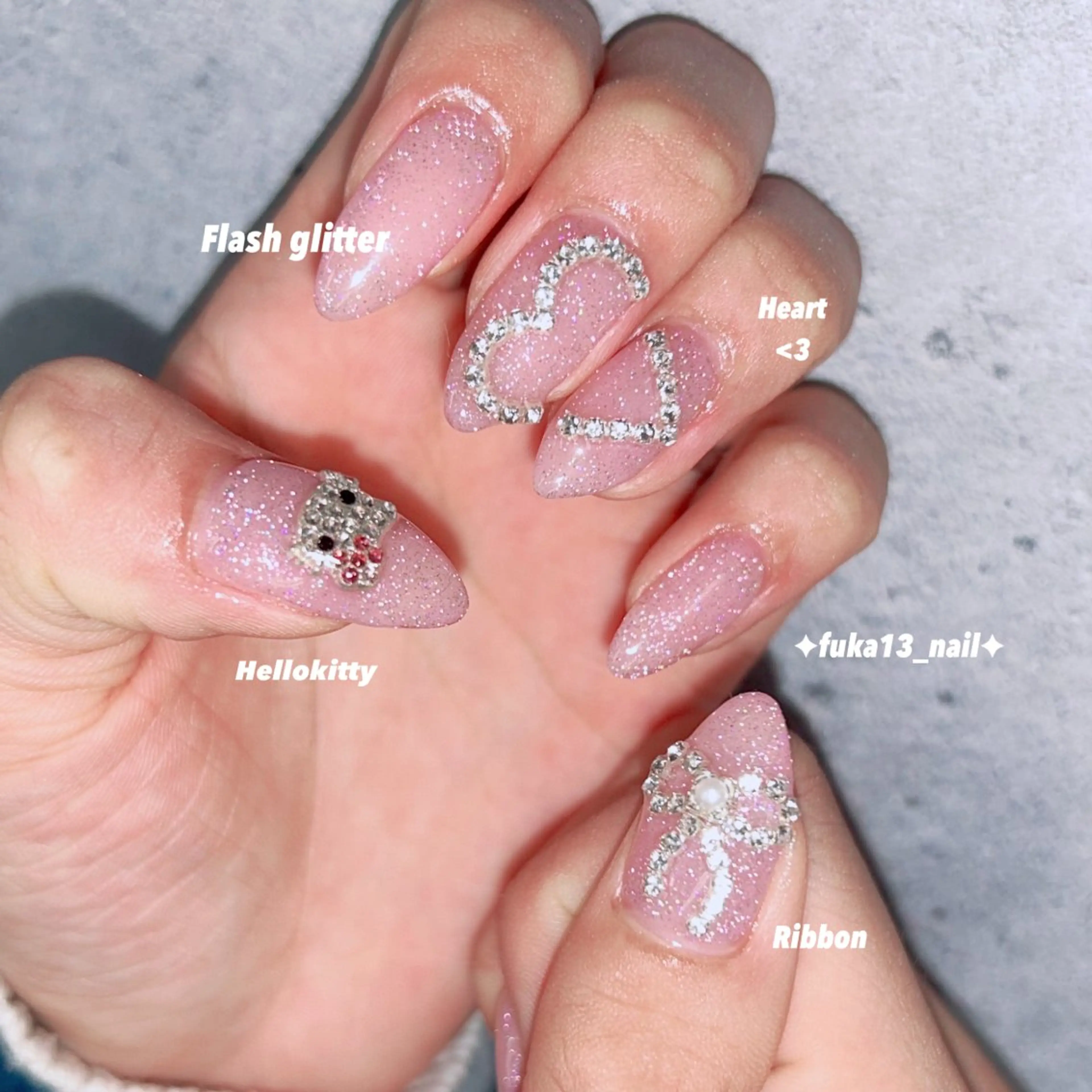 ネイル フラッシュネイル ハート キラキラネイル 韓国ネイル リボン ハンドネイル Nail♡Fuka. /5月予約受付中のネイルデザイン