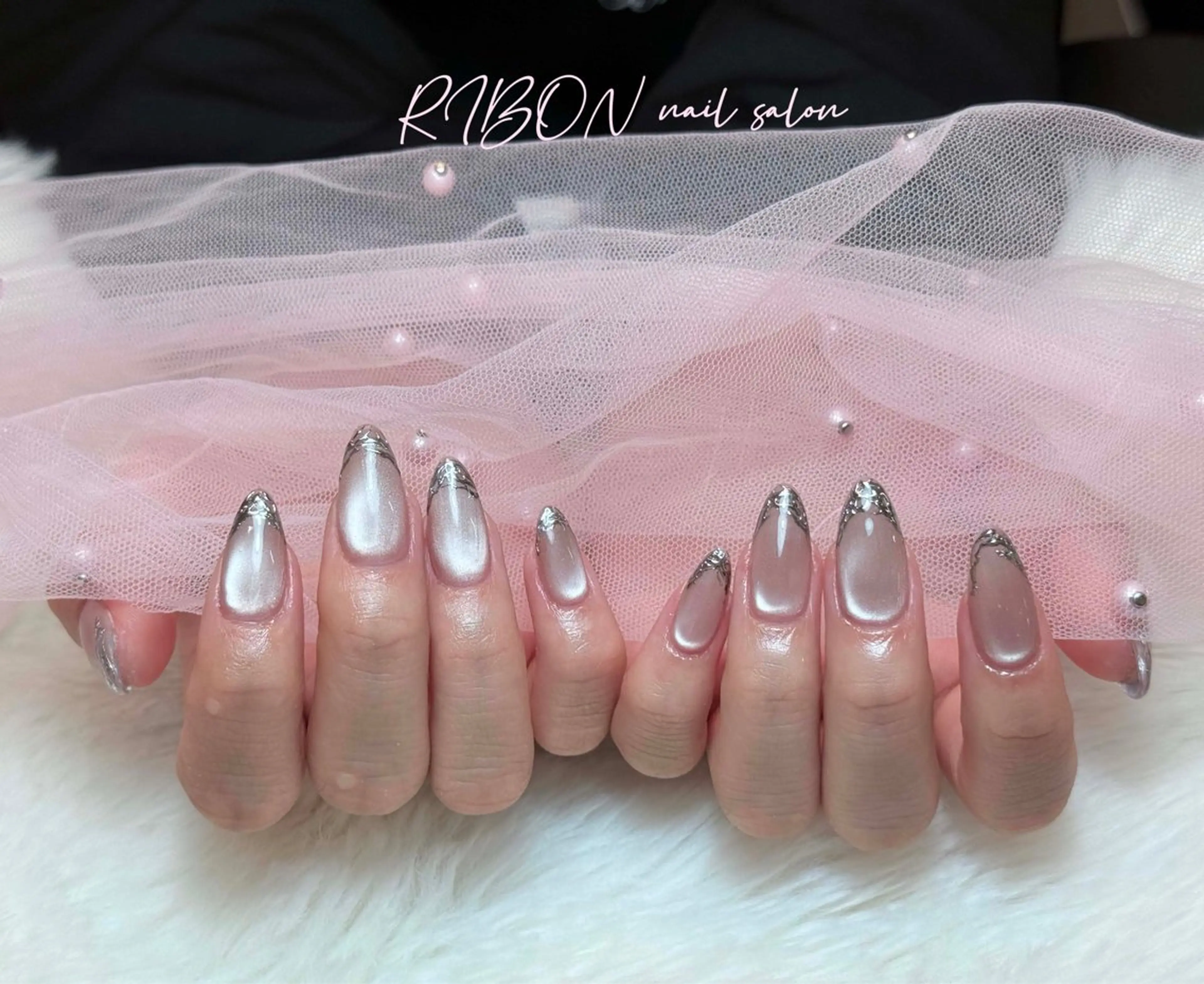 ネイル チークネイル 長さ出し フレンチネイル ジェルネイル グラデーション ハンドネイル RIBON nail 高田馬場のネイルデザイン
