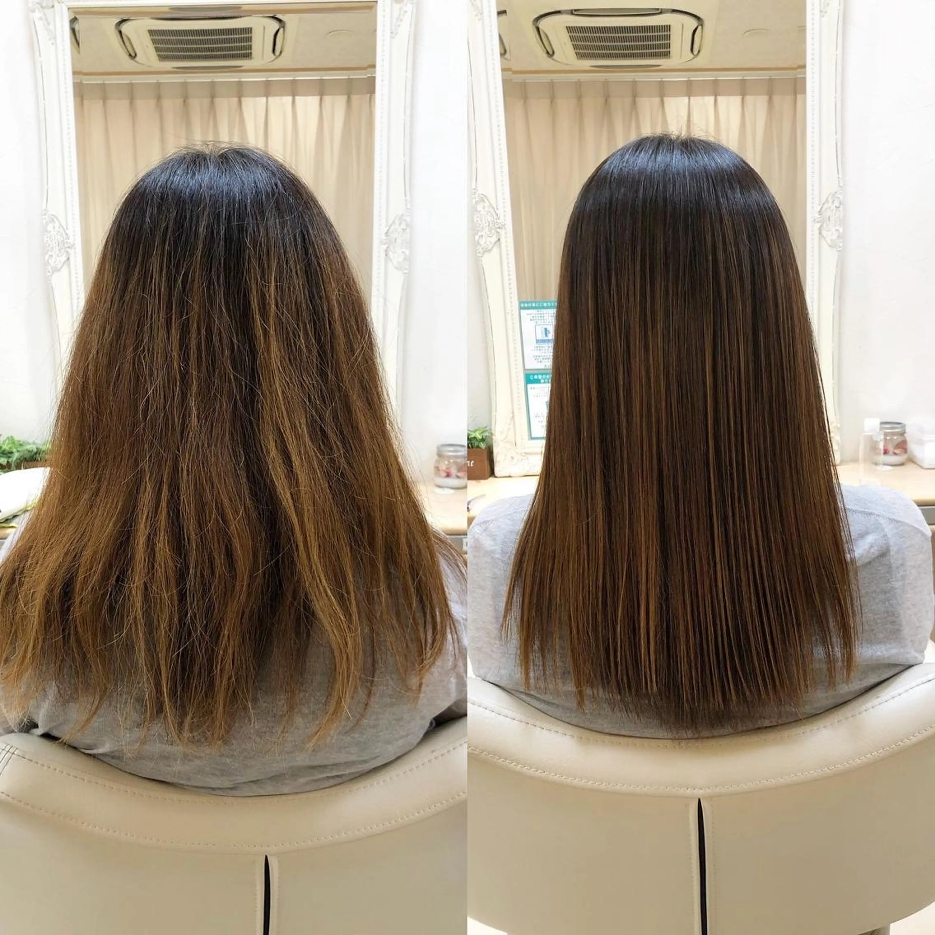 セミロング パーマ 髪質改善 縮毛矯正 ストレートパーマ 丸みショートボブ/ タッセルボブ 吉野のヘアスタイル