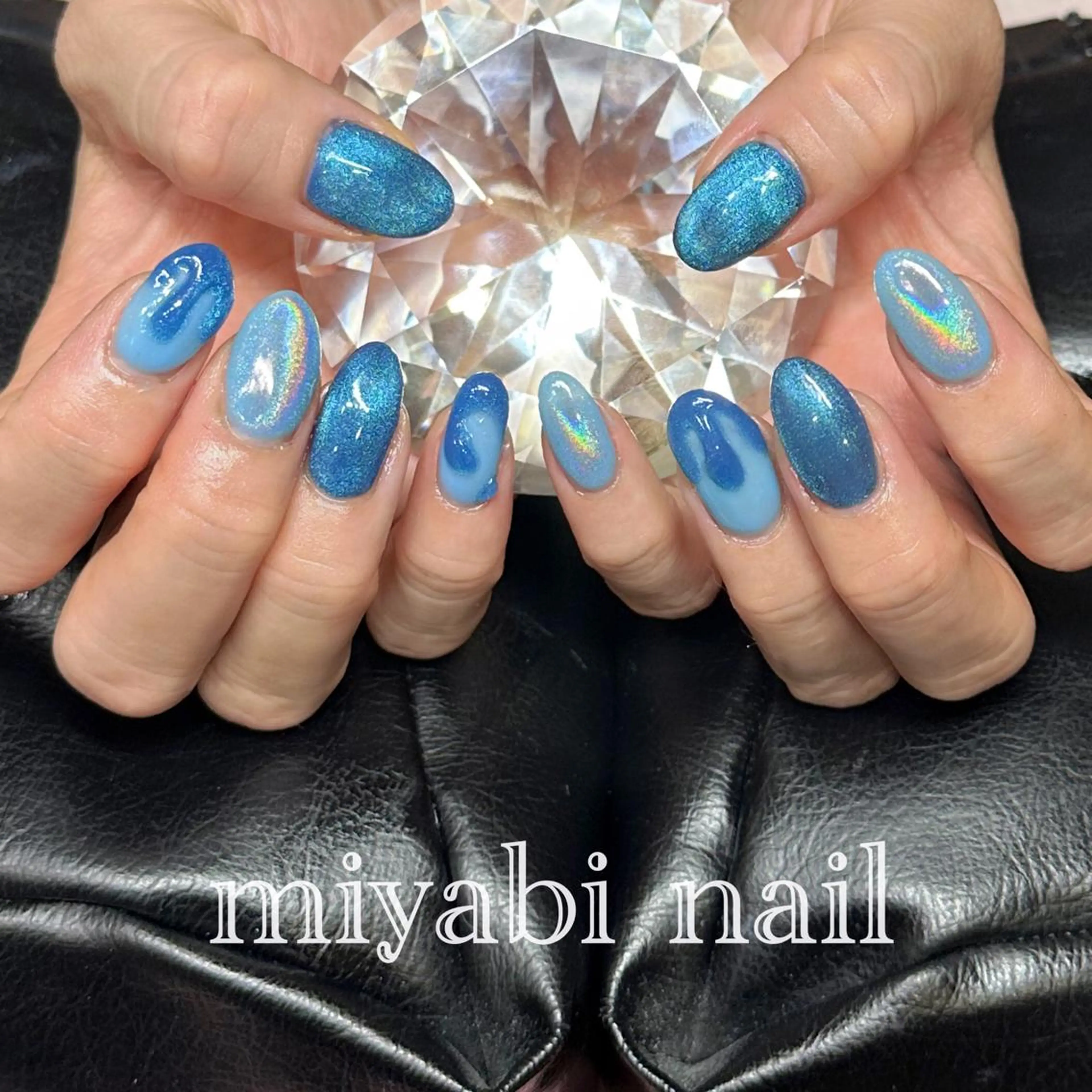 ネイル アートネイル ブルー ジェルネイル 水色 マグネットネイル ハンドネイル miyabi nail 桂川駅近くのネイルデザイン