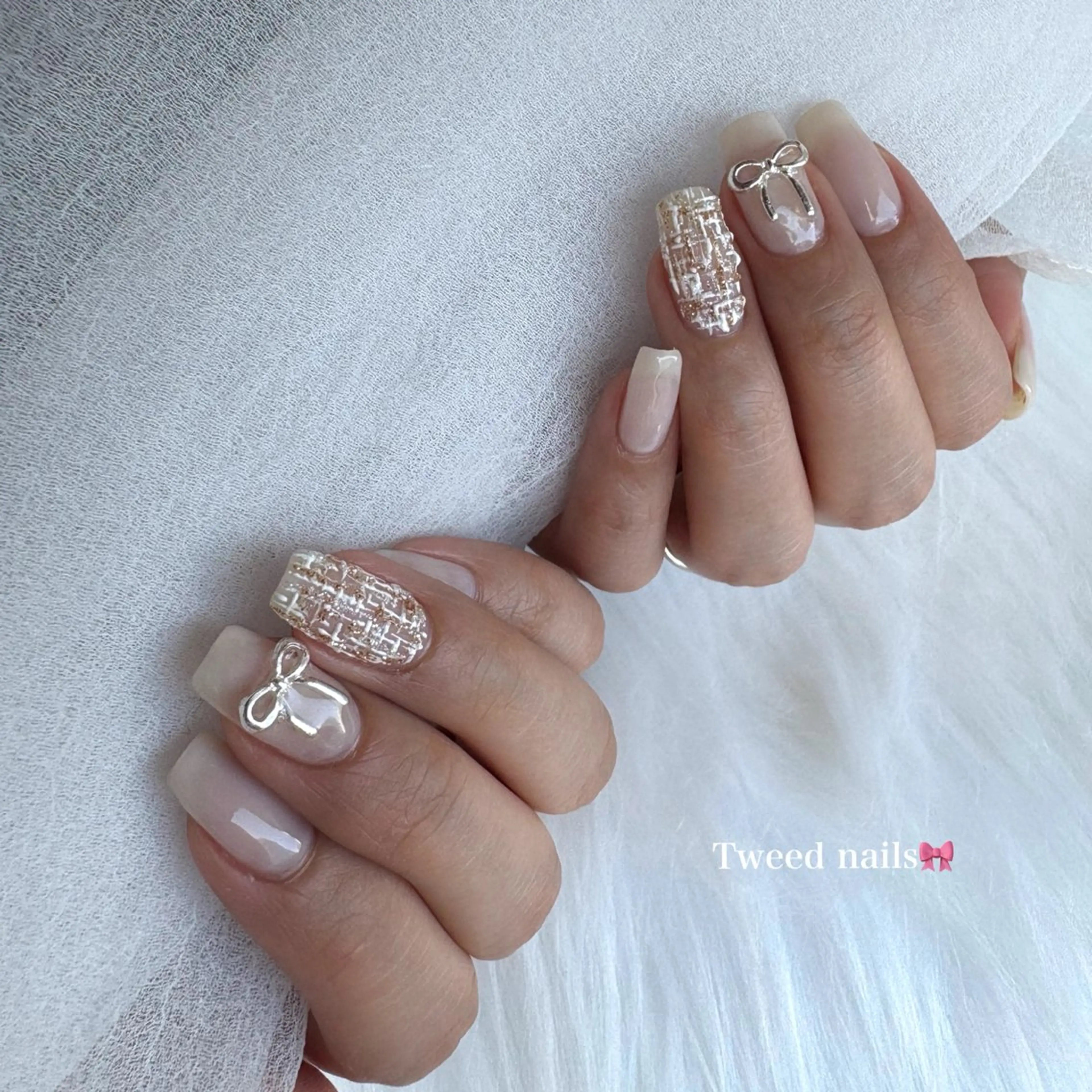 ネイル リボン ツイードネイル Rich+nail Mayuのネイルデザイン