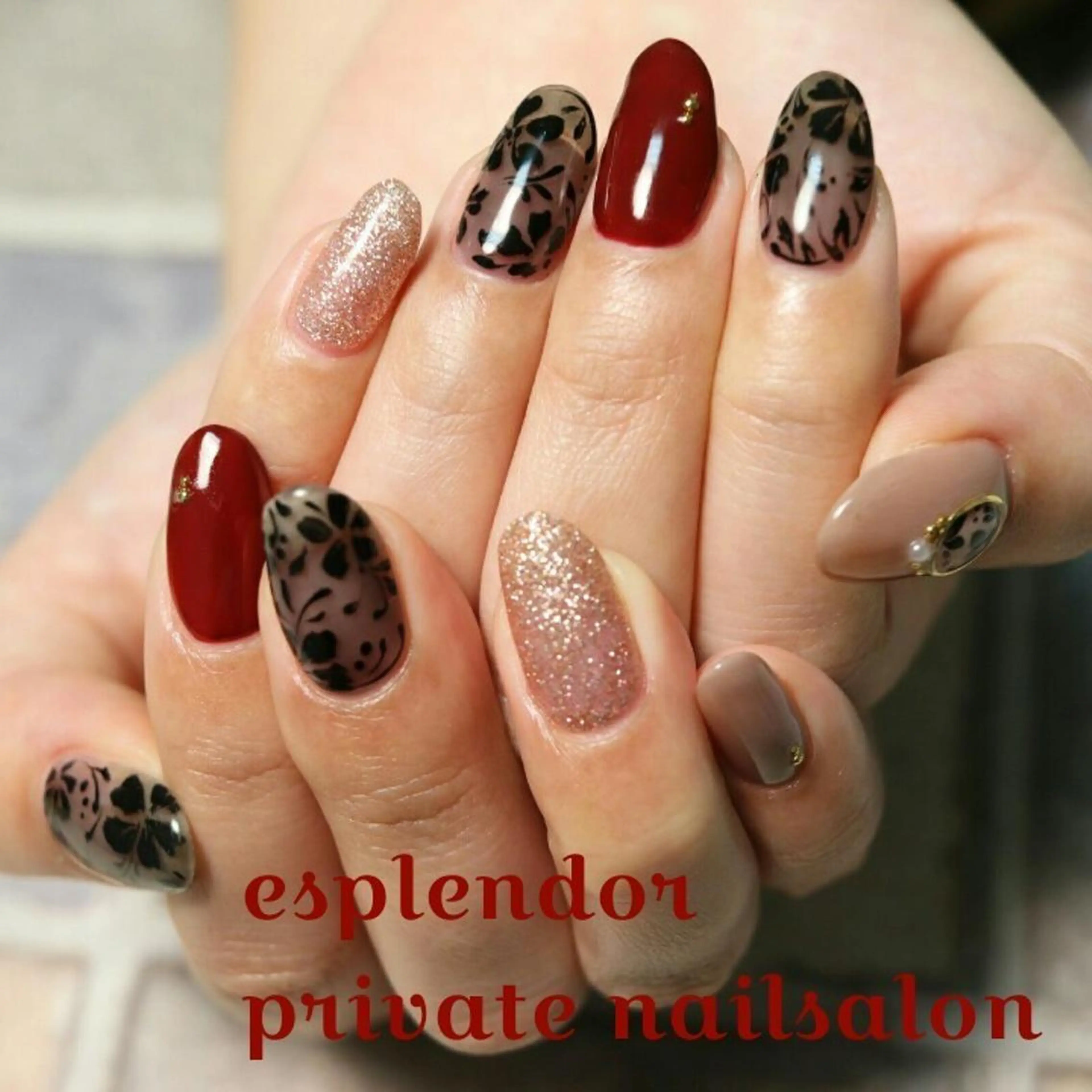 ネイル アートネイル ゴールド レース ラメ(グリッター) ピンク esplendor  エスプレンドル所属・esplendor  小野寺のネイルデザイン