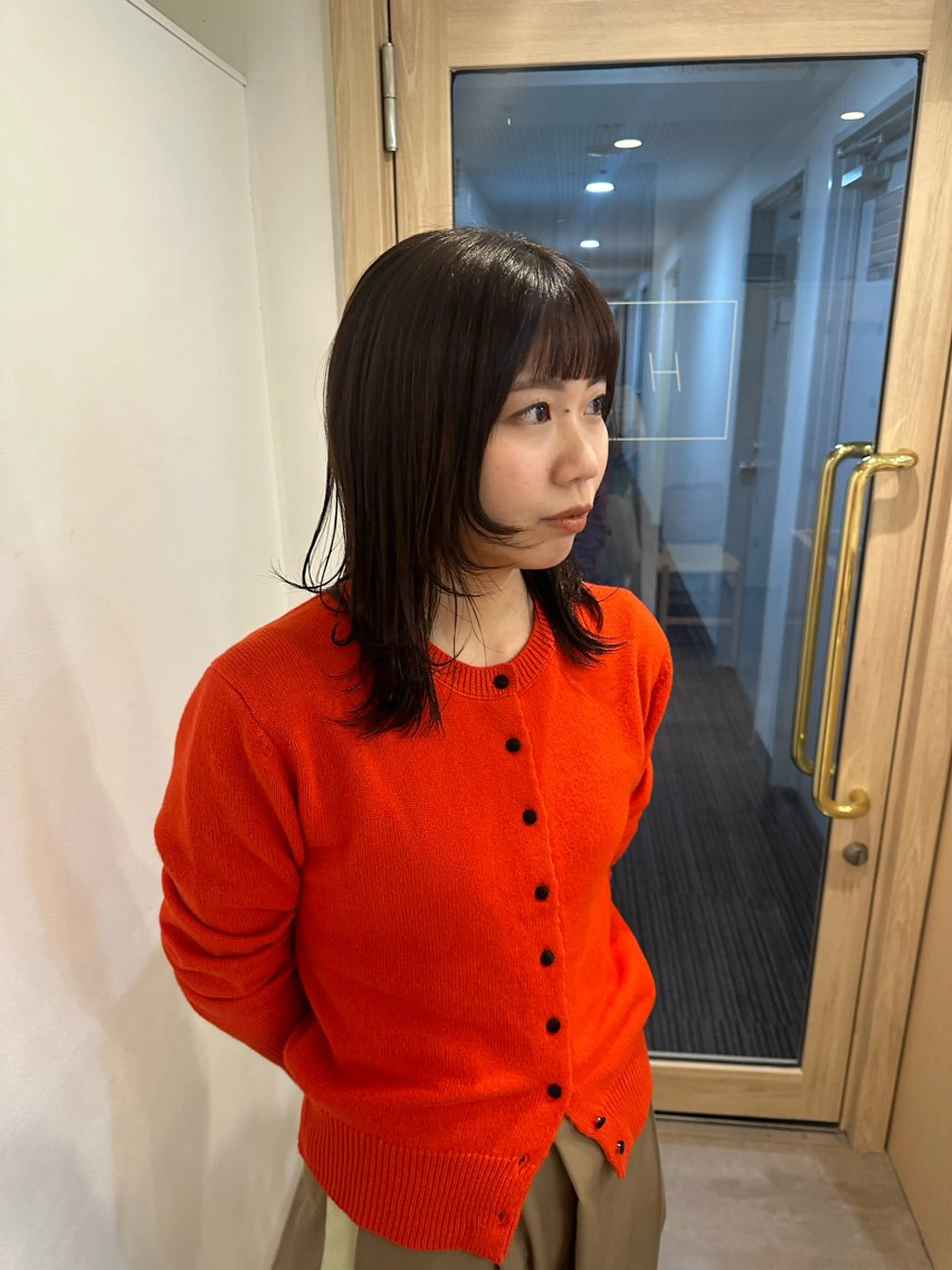 セミロング カラー 顔周りカット カット ヘアカラー 梅田/柔らかカラー/ オオハシ リナコのヘアスタイル