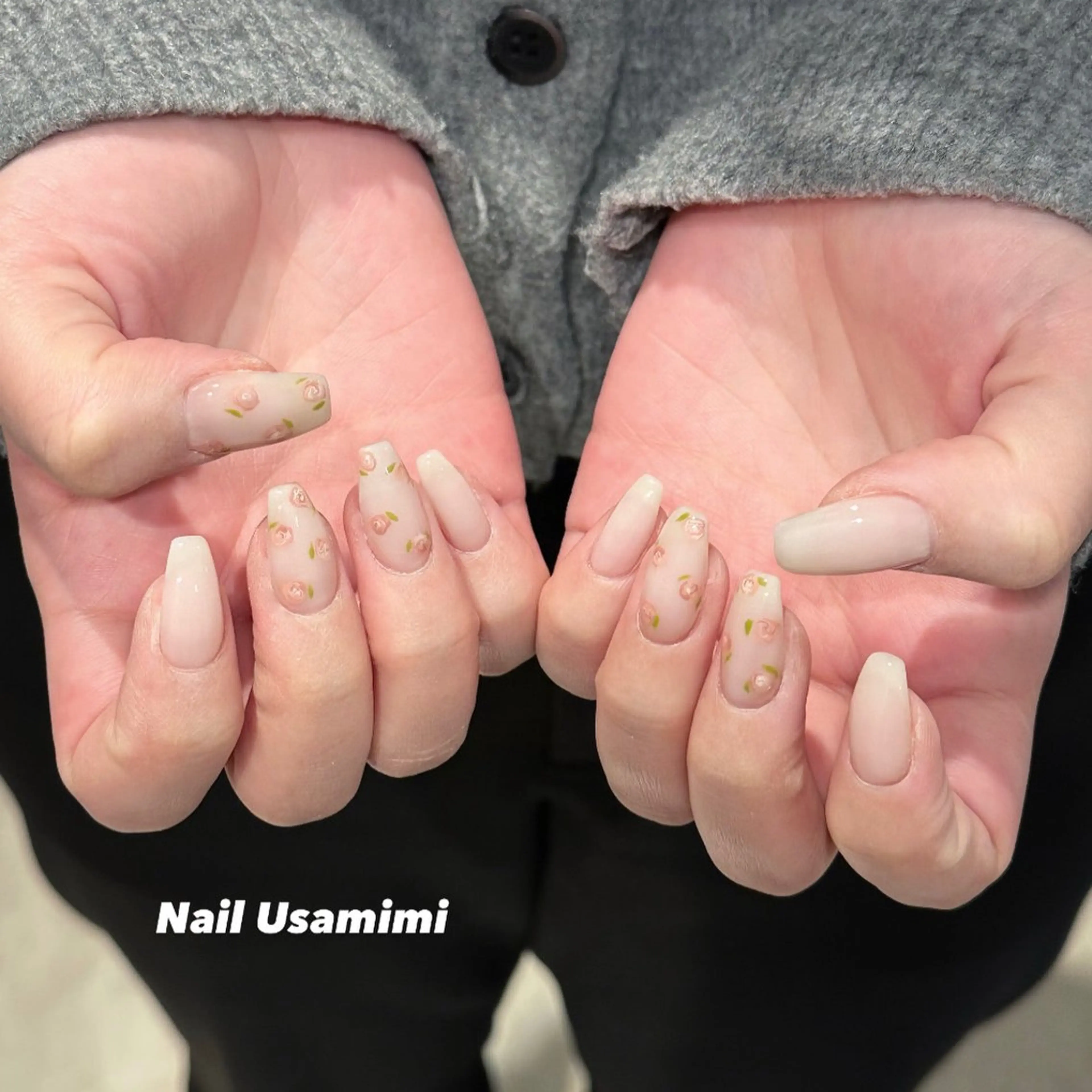 ネイル アートネイル ガーリー 春ネイル ハンドネイル 本町NailUsaM imi MOMOKAのネイルデザイン