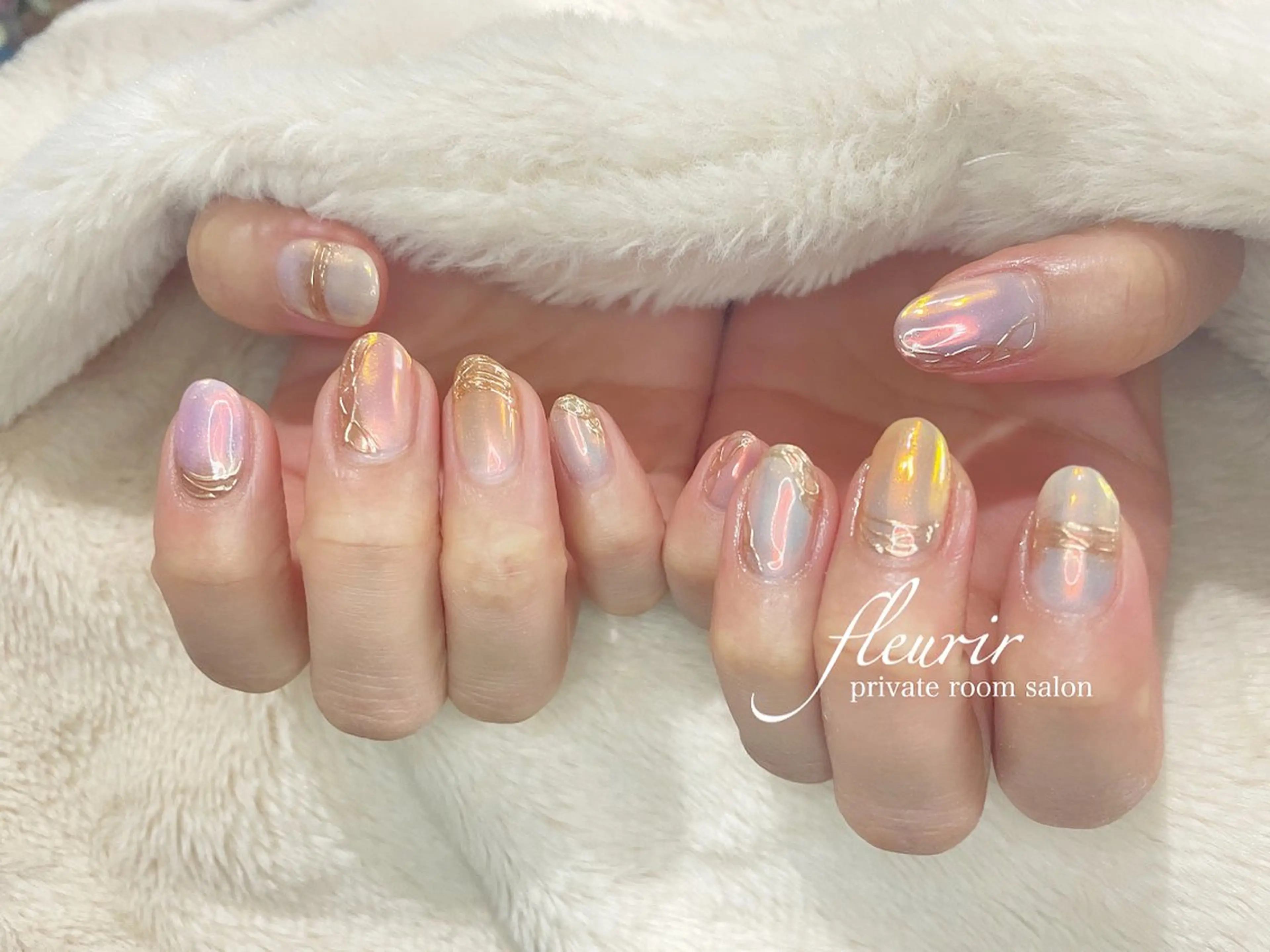 ネイル アートネイル ゴールド ミラーネイル パステルネイル フルリール 【プライベートサロンのネイルデザイン