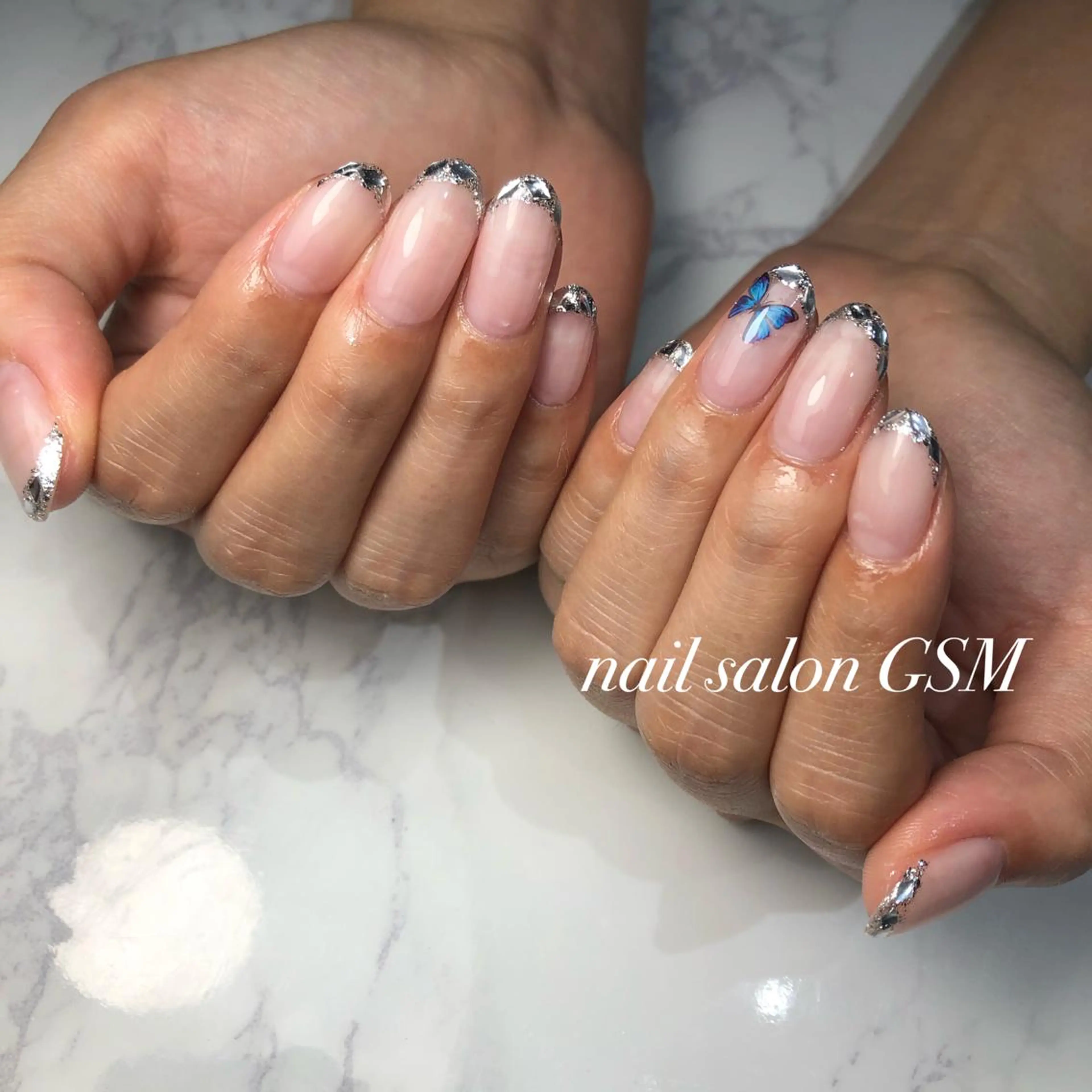ネイル フレンチネイル ガラスフレンチ キラキラネイル ハンドネイル nail salon GSMのネイルデザイン