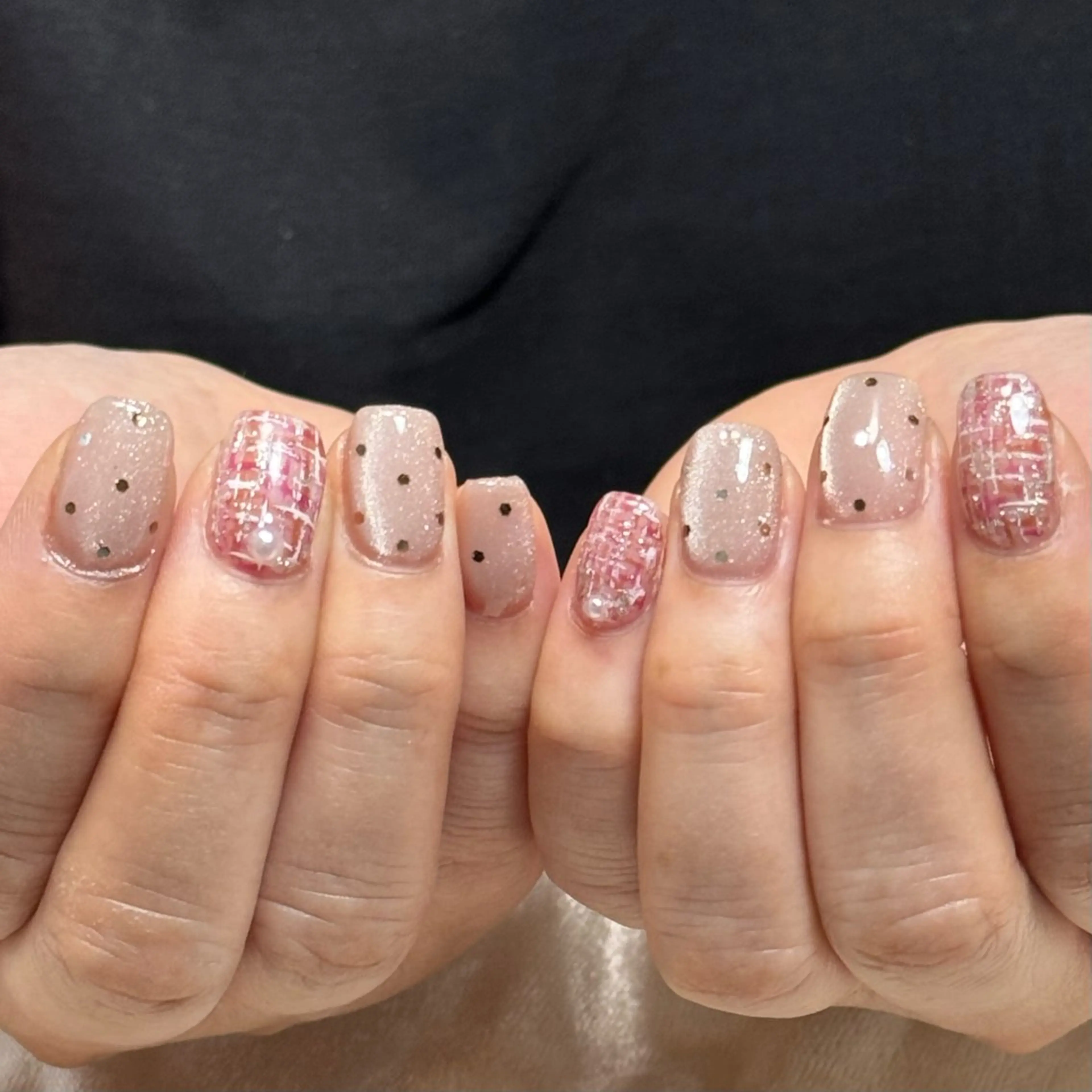 ネイル ドット ツイードネイル ハンドネイル Hana_ Rieのネイルデザイン