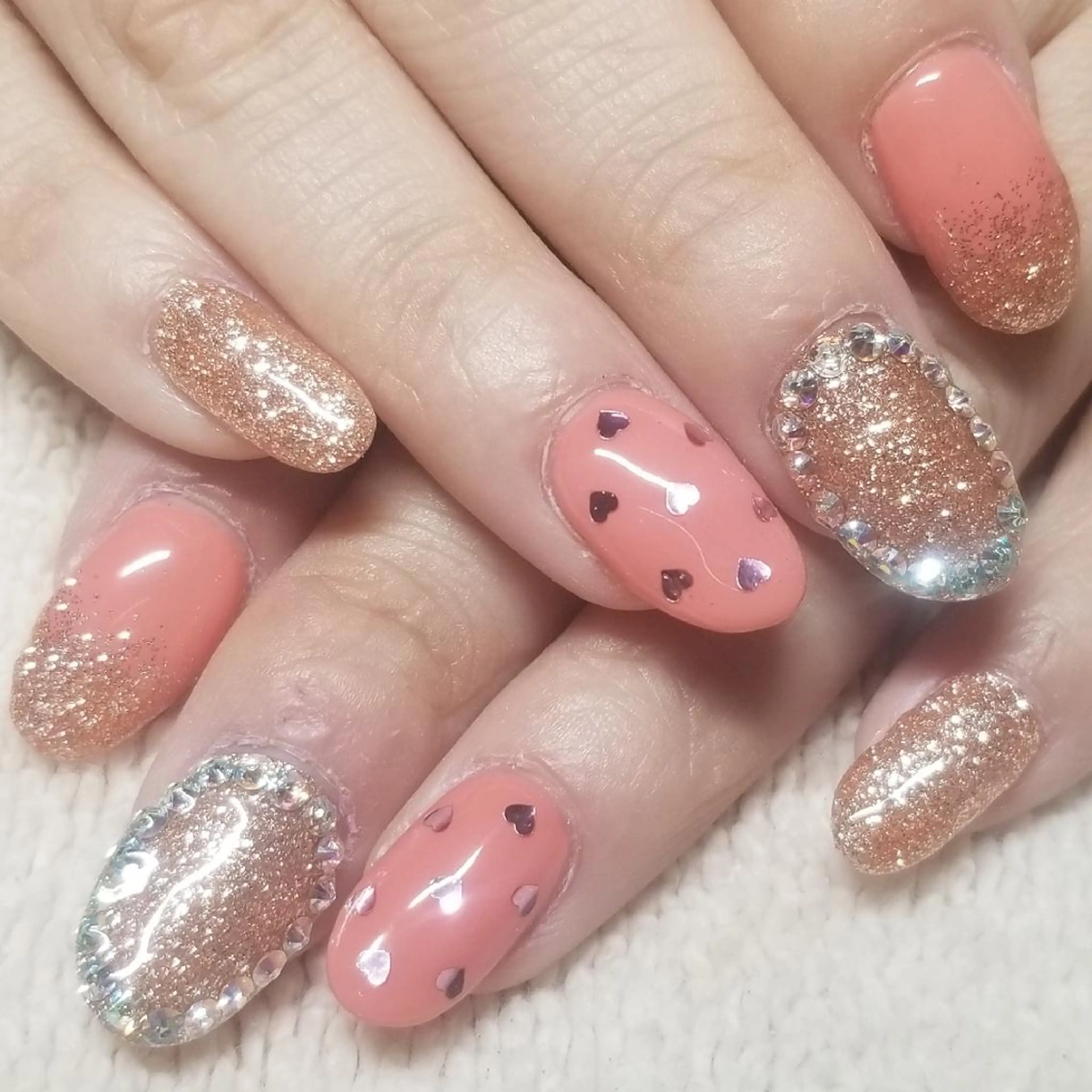 ネイル ハート ラメ(グリッター) オレンジ ハンドネイル よしだ ひろきのネイルデザイン