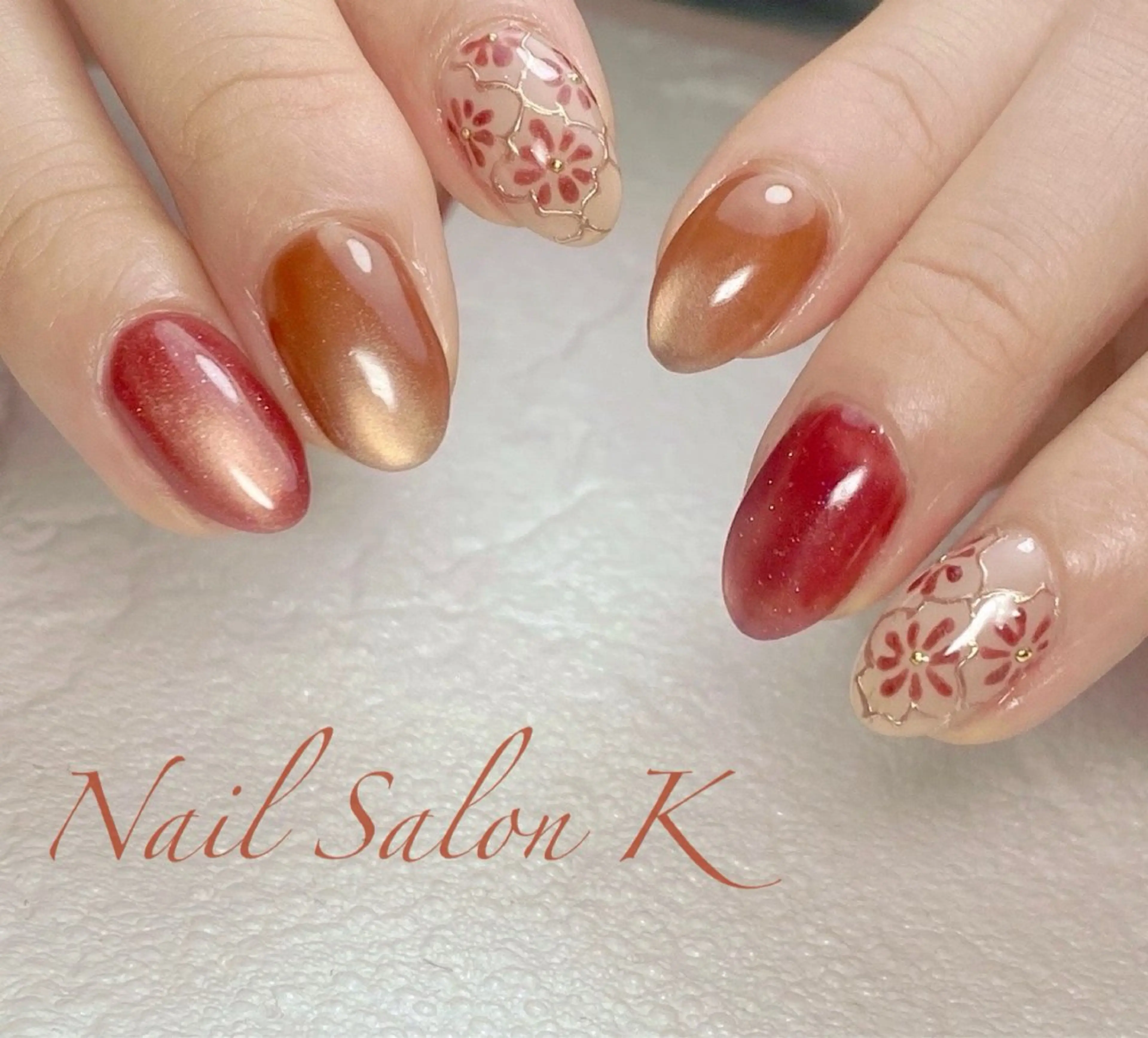 ネイル フラッシュネイル マグネットネイル 赤色 ハンドネイル Nail Salon K 🧸美爪育成のネイルデザイン