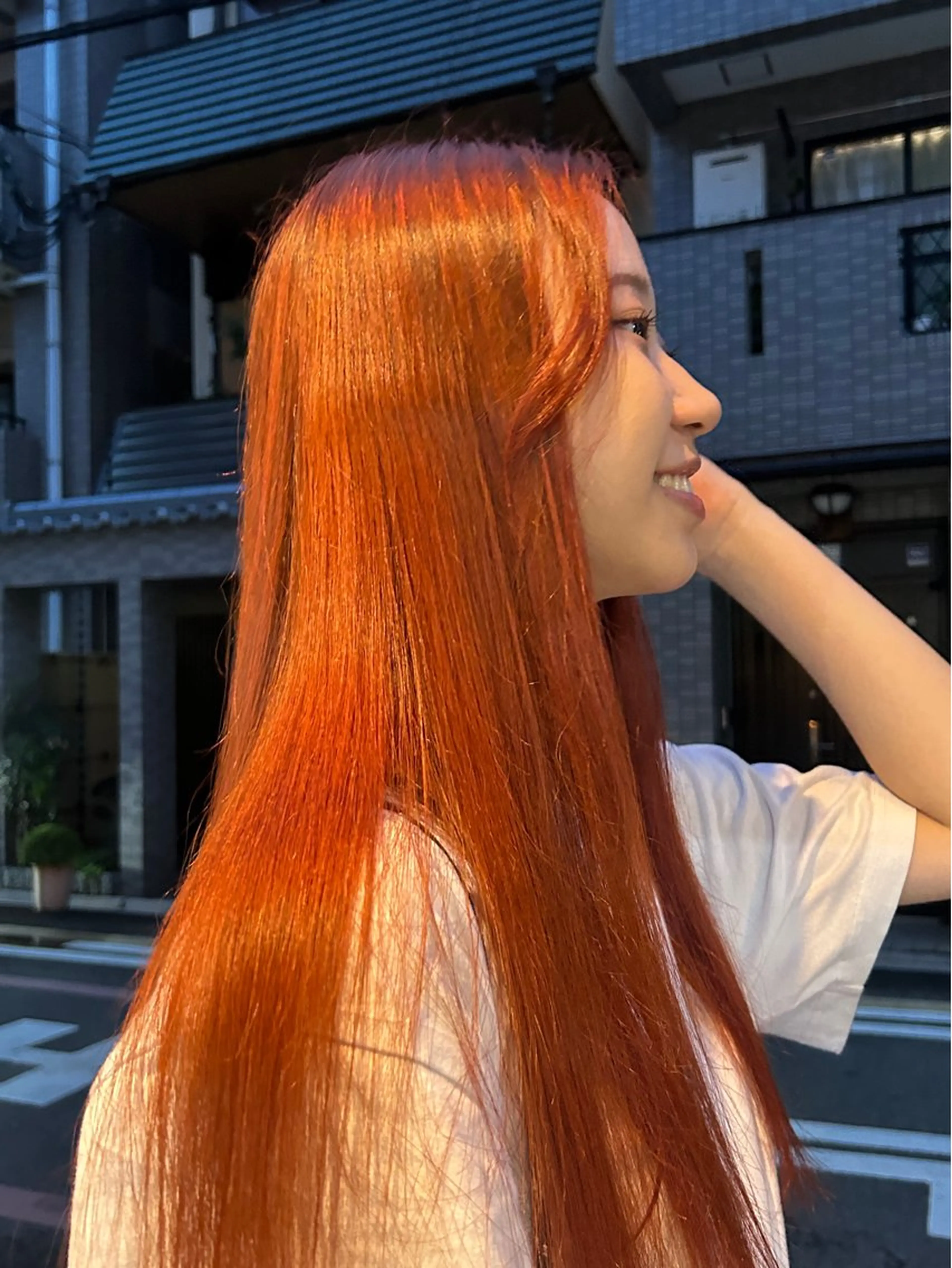 ロング カラー オレンジ ヘアカラー トリートメント 京都/カラー/松野 翔のヘアスタイル