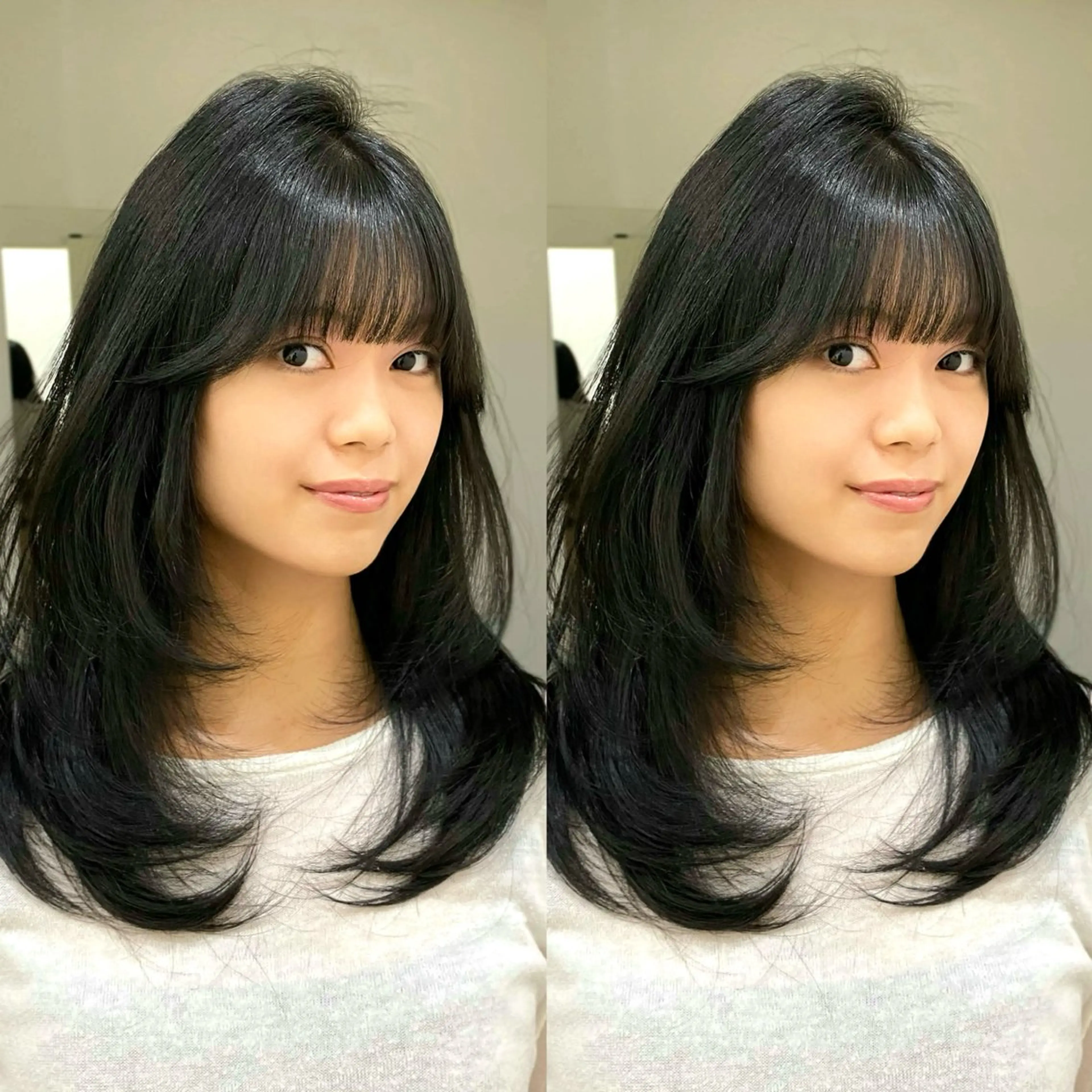 ミディアム カラー ハッシュカット 韓国風ヘア レイヤーカット カット ヘアカラー トリートメント レイヤー/艶カラー /韓国ヘア/高松のヘアスタイル