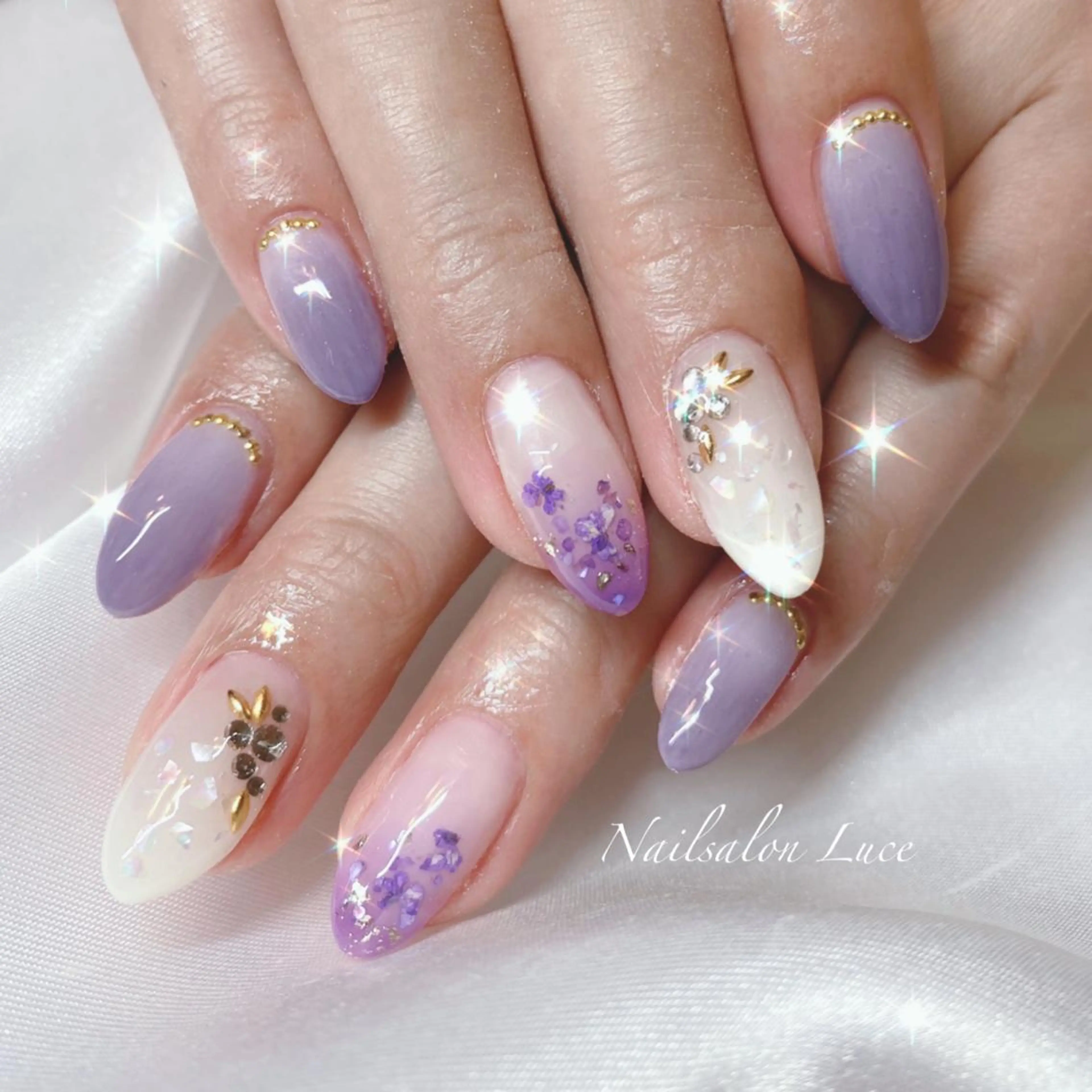 ネイル パープル まつ毛、ネイル& 脱毛サロン　Lのマツエク・マツパデザイン