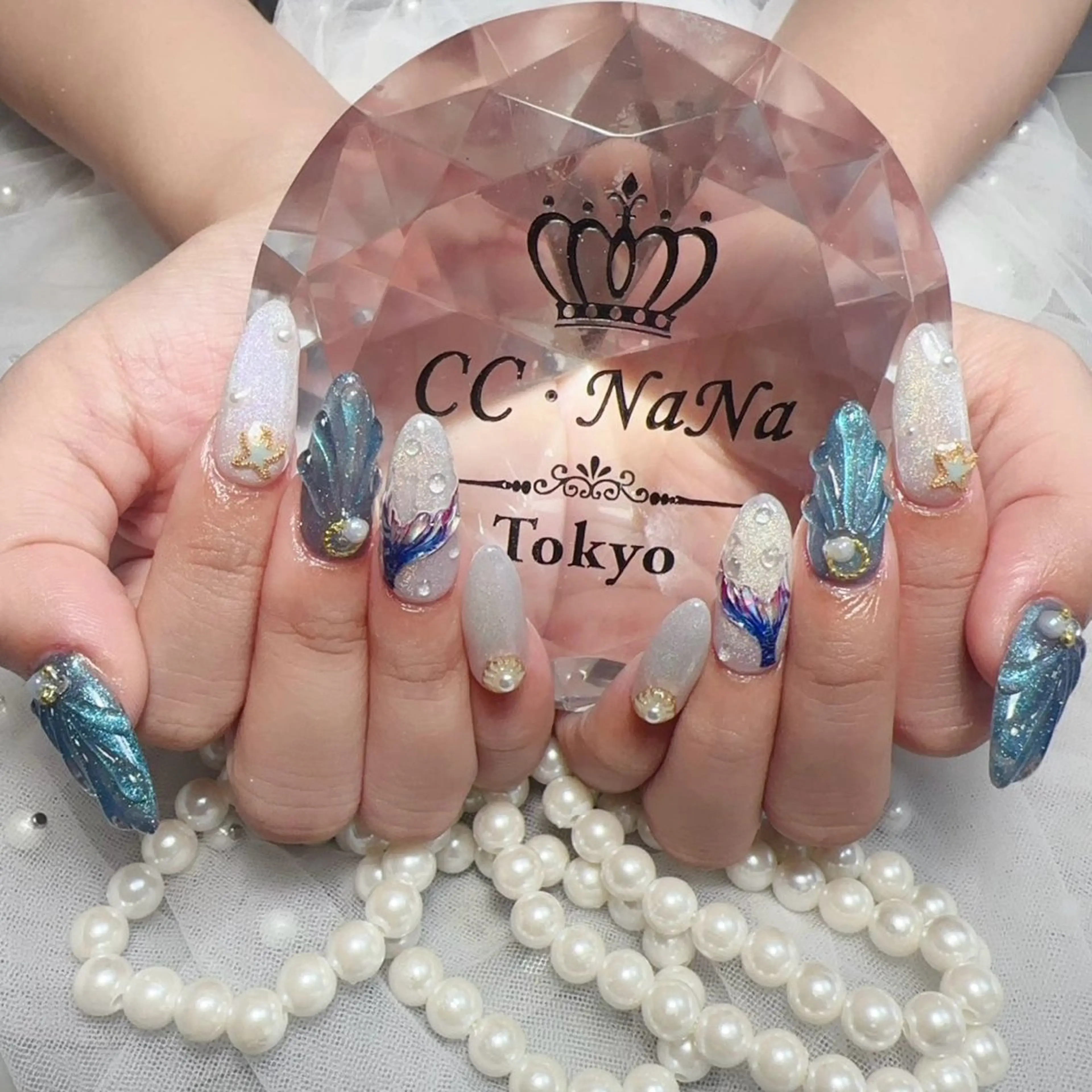 ネイル アートネイル 持ち込み 夏ネイル ハンドネイル 💎CC・NaNa 韓国風ネイル🌙Cのネイルデザイン