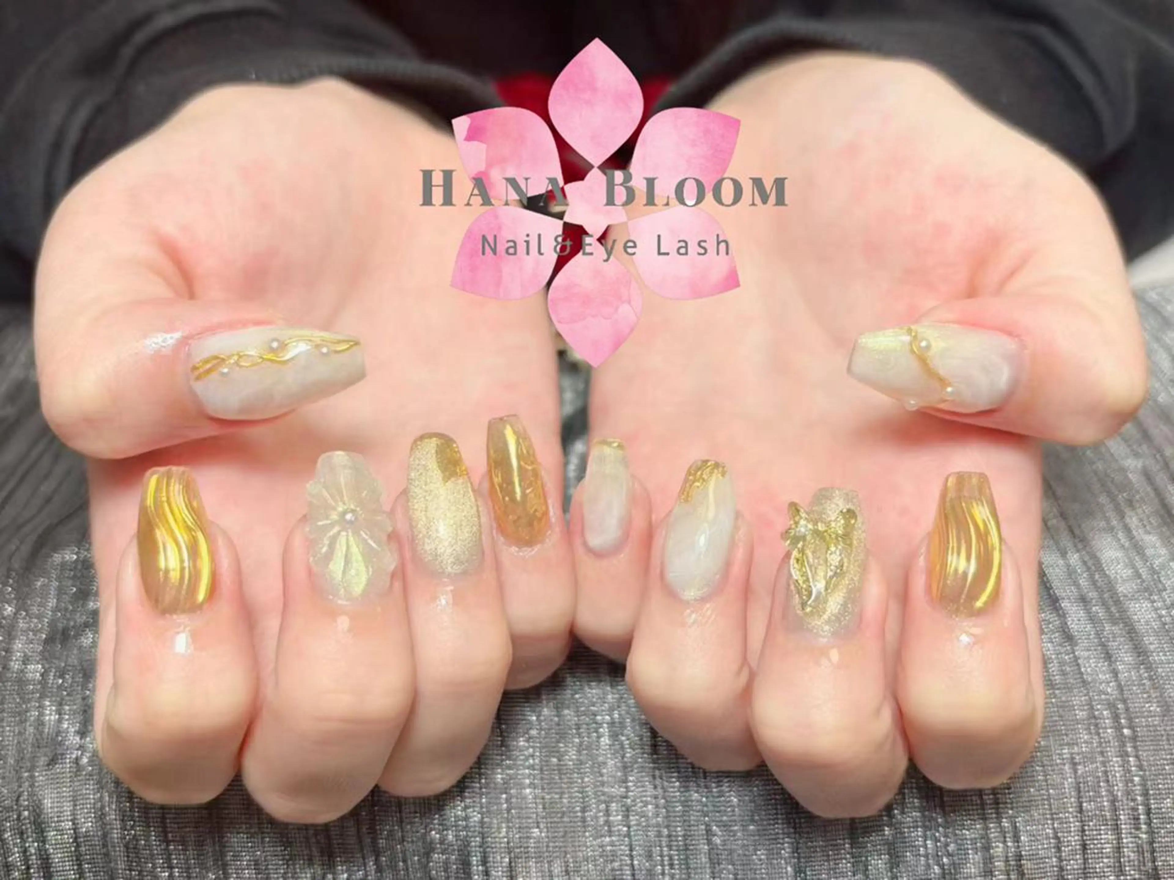 ネイル 長さ出し フレンチネイル ジェルネイル マグネットネイル 持ち込み ハンドネイル ハンドケア Hana Bloom Nail Salonのネイルデザイン