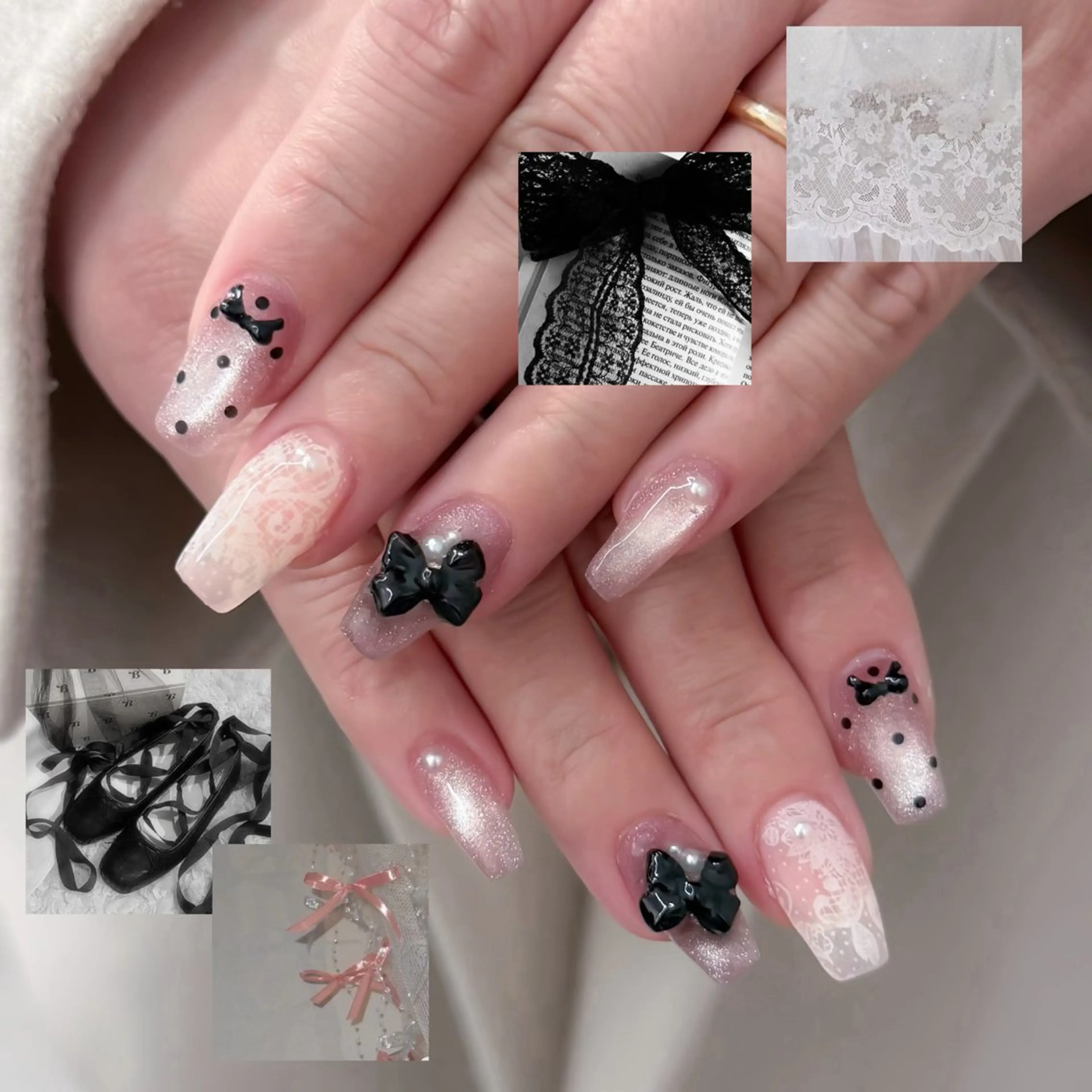 ネイル レース ハンドネイル Nail Share Salon Mariris所属・ユカ‎𖤐nail 堺筋本町/心斎橋のネイルデザイン