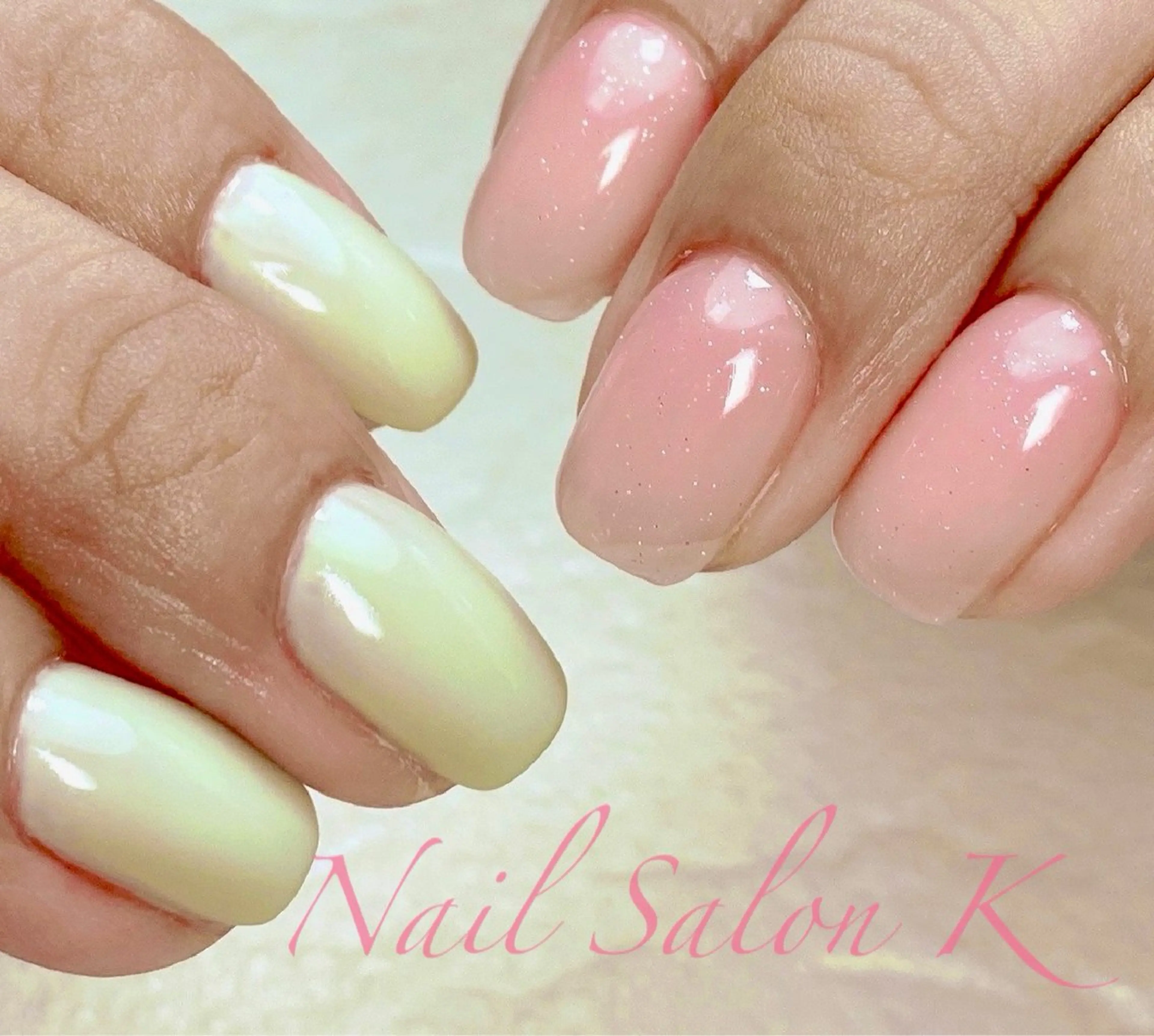 ネイル グリーン 持ち込み ピンク ハンドネイル Nail Salon K 🧸美爪育成のネイルデザイン
