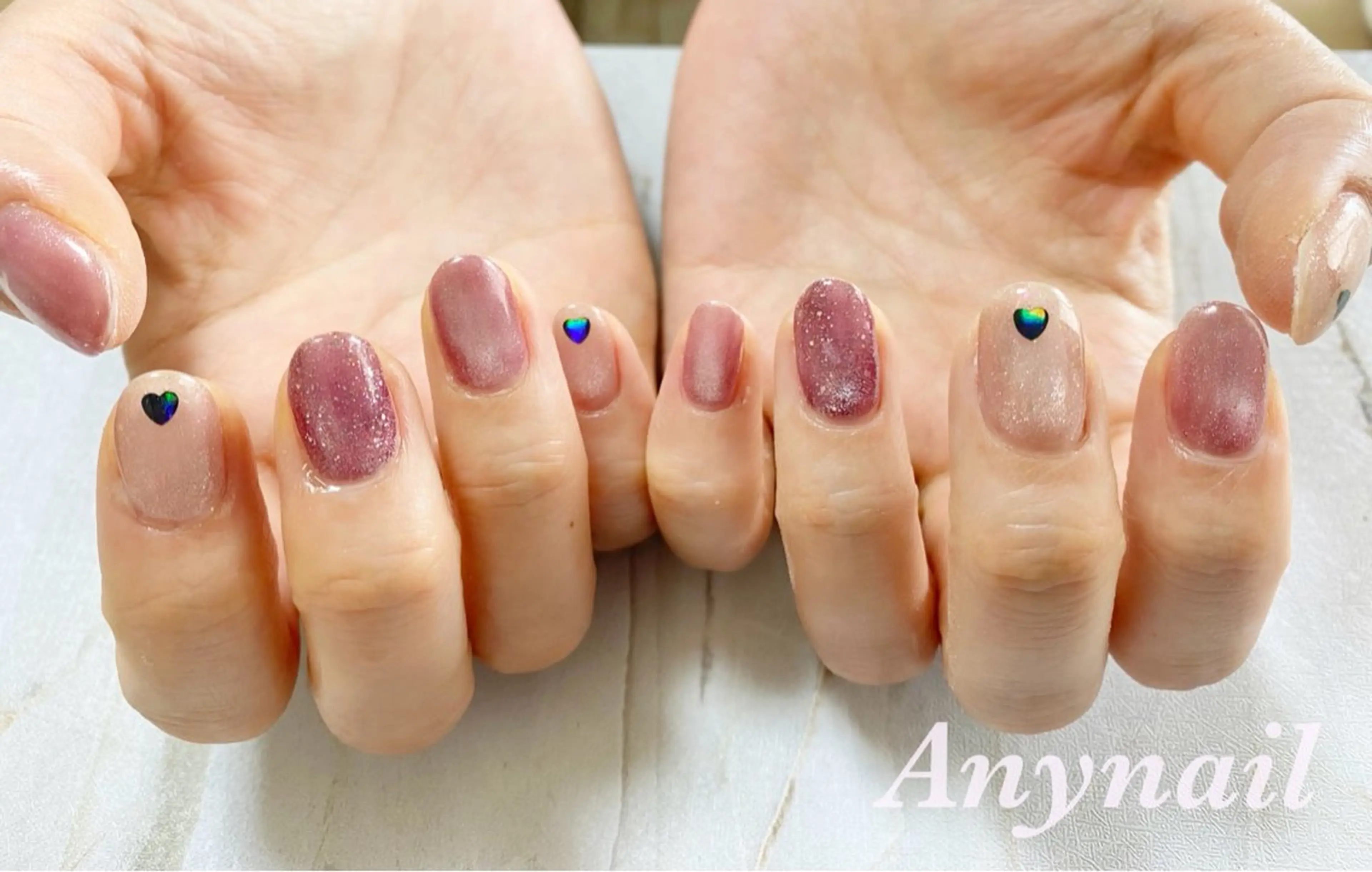 ネイル ブルー ハート マグネットネイル オフィスネイル ピンク 岩澤 恵子のネイルデザイン