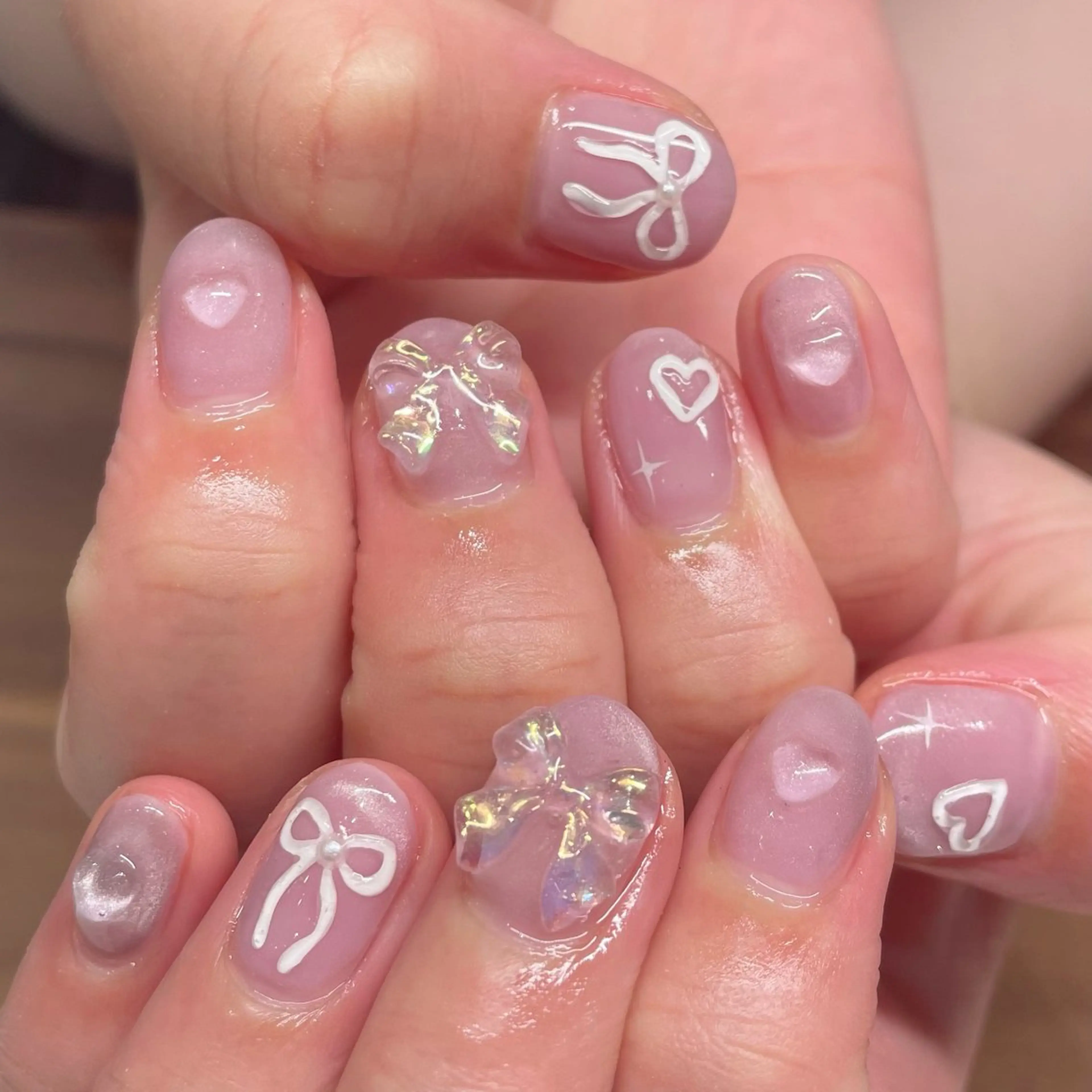 ネイル アートネイル ぷっくりネイル リボン Ricnail☾ ayanoのネイルデザイン