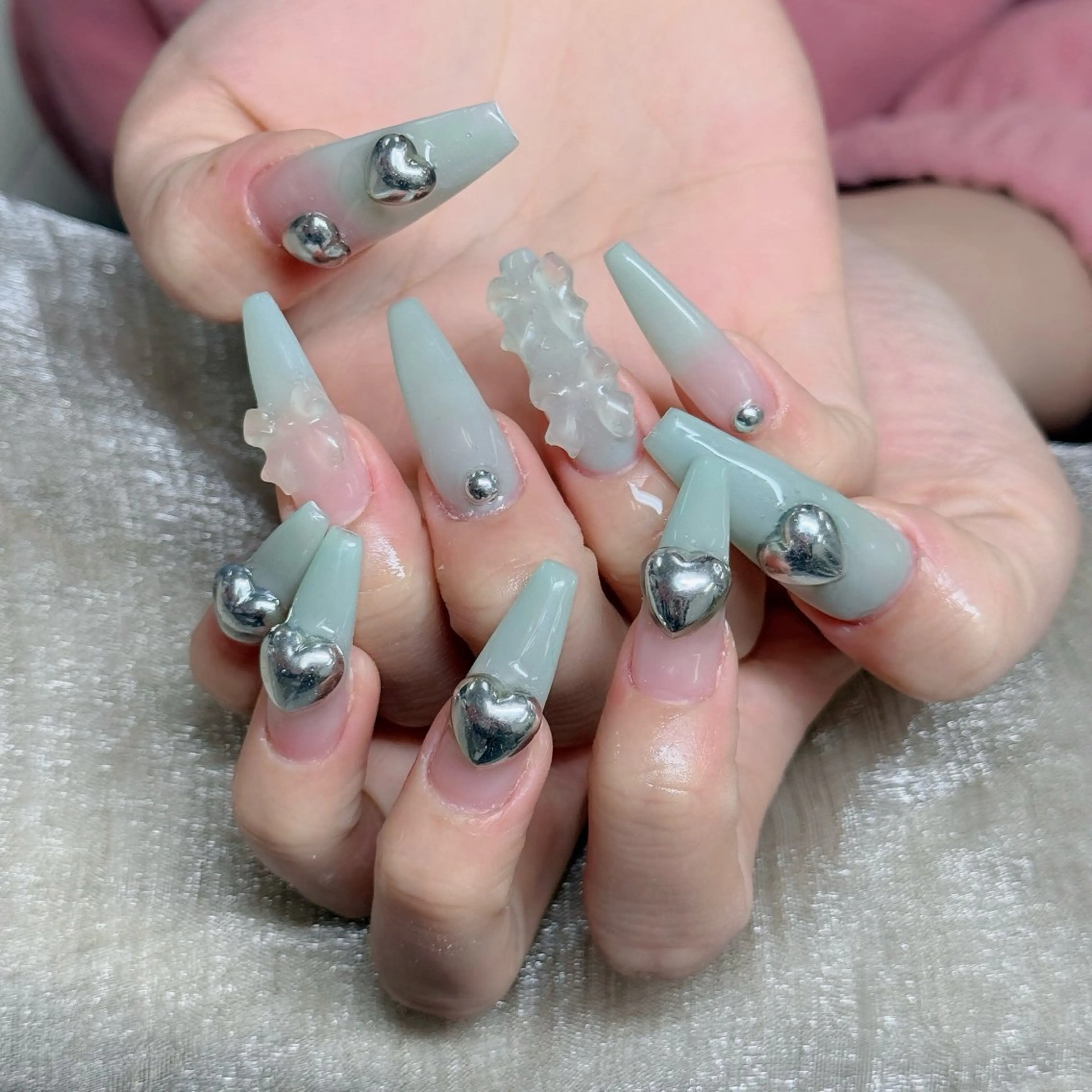 ネイル ロングネイル マグネットネイル リボン 夏ネイル スーパーロングネイル ハンドネイル Hani Nail XUKAのネイルデザイン