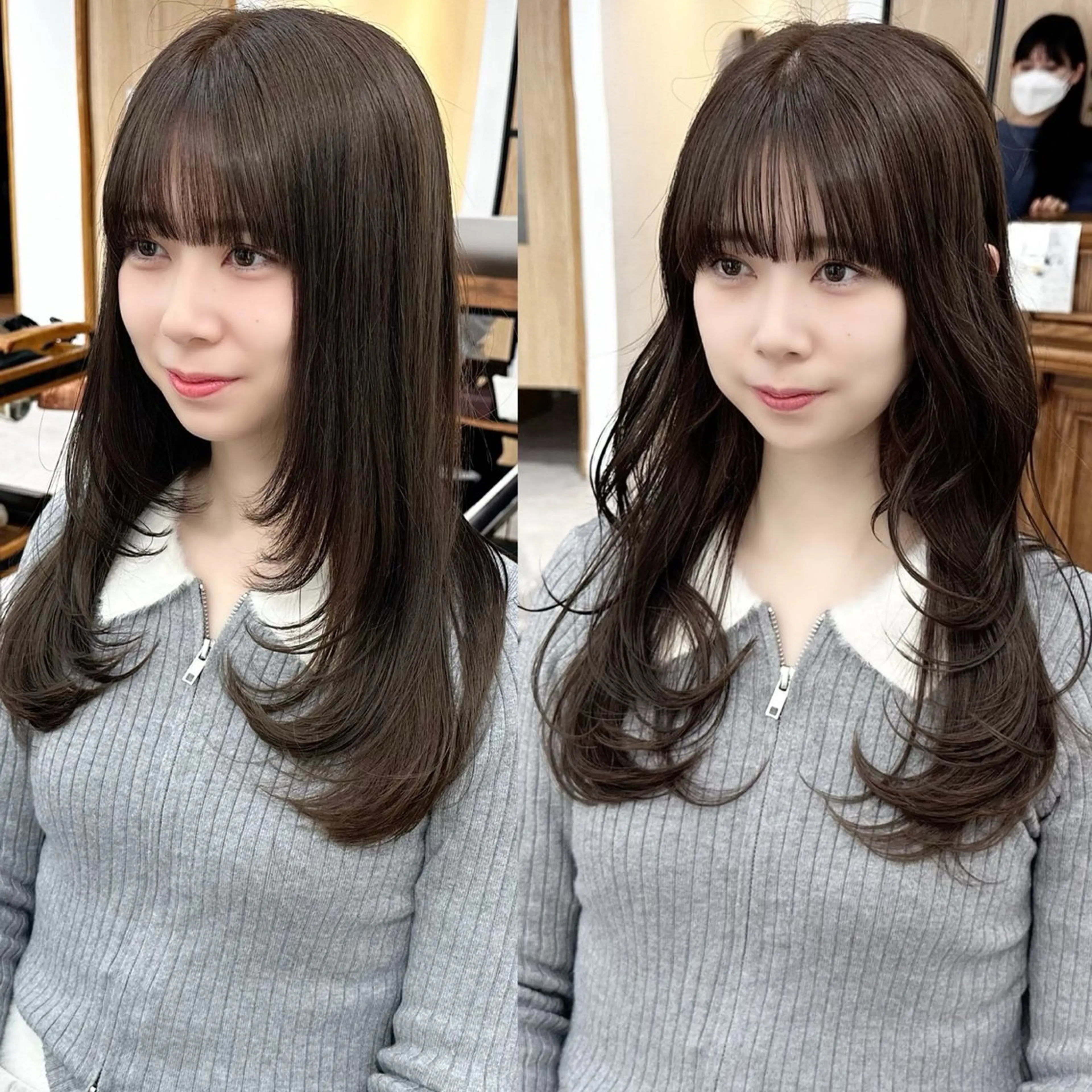 ロング カラー パーマ ヘアアレンジ メンズ キッズ レイヤーカット 🌿透け感カラーのヘアスタイル