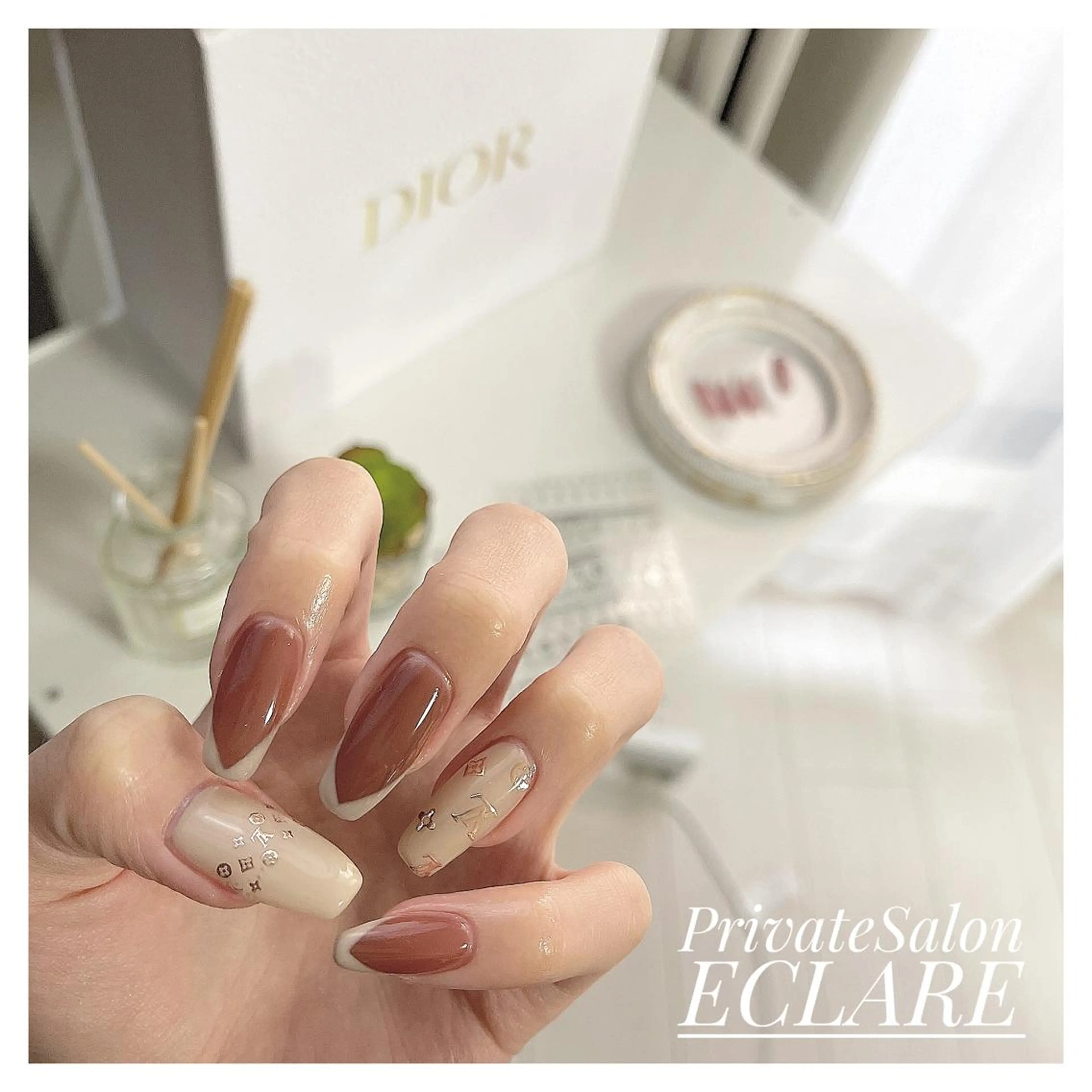 ネイル アートネイル ブラウン フットネイル フレンチネイル ジェルネイル Nail Salon ECLAREのネイルデザイン