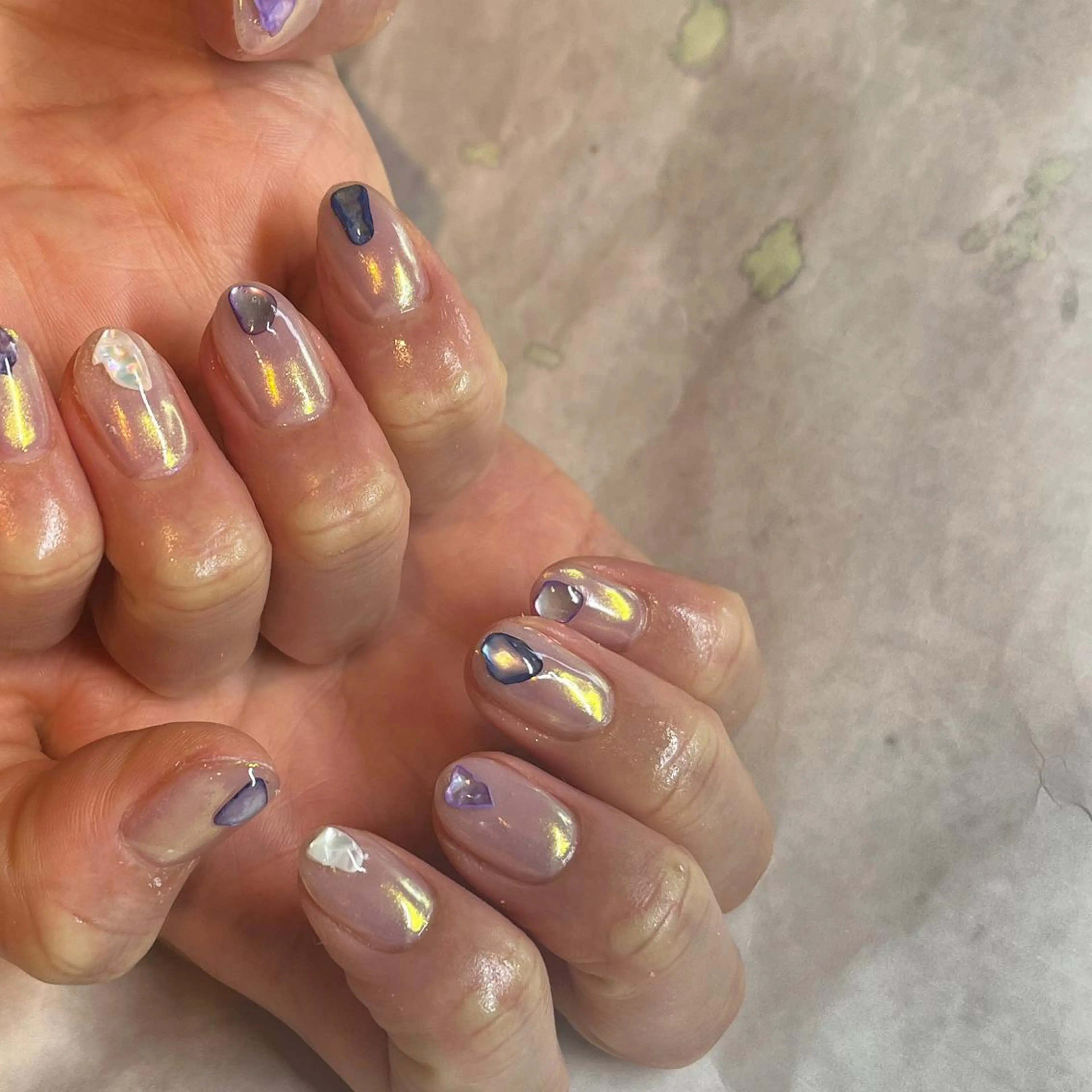 ネイル オーロラネイル 夏ネイル 冬ネイル フリーランス¨̮⃝ ネイリストOKADAのネイルデザイン