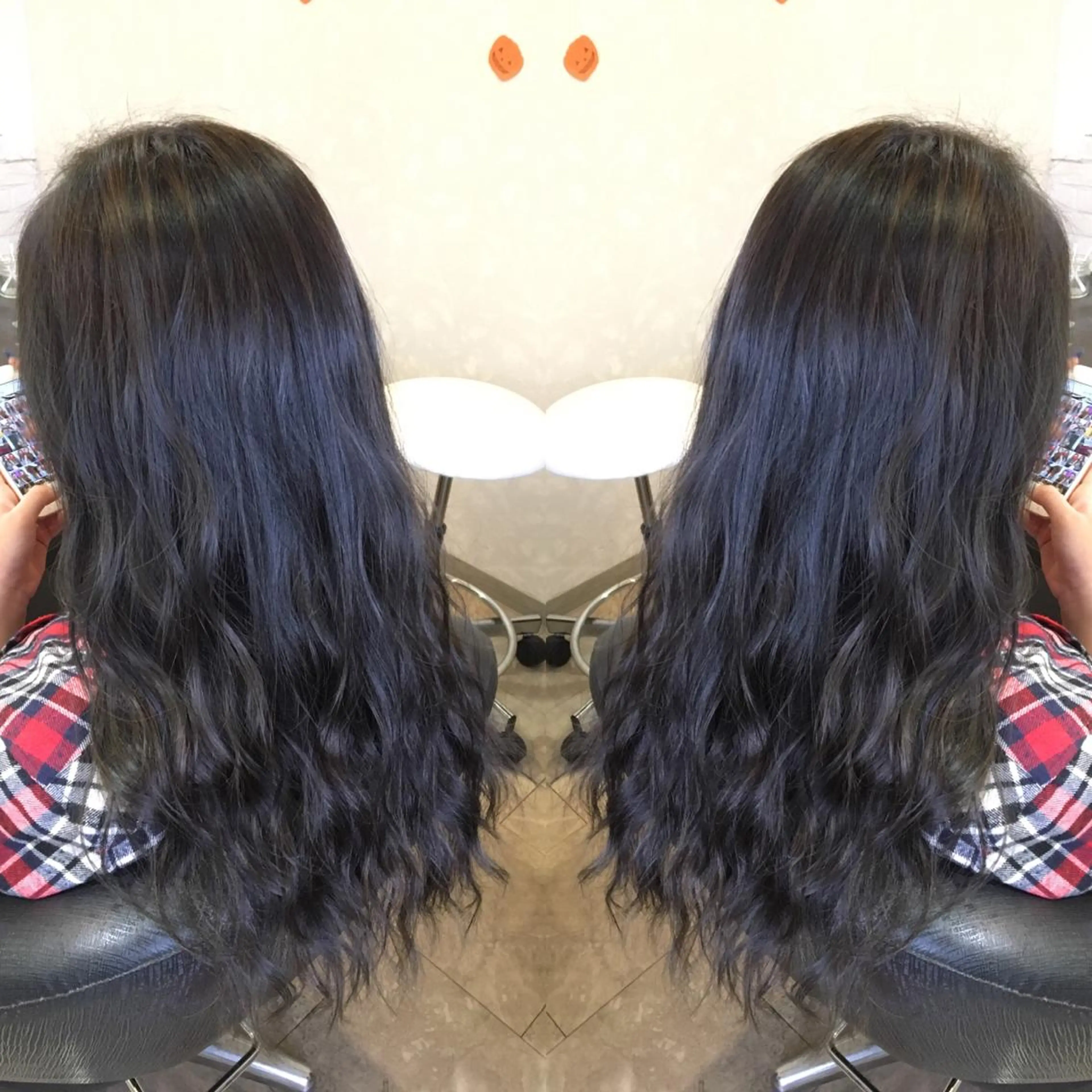 ロング カラー ブルーカラー ブルーグレー ブルーグレージュ グレージュ 💓シールエクステ ルミエールのヘアスタイル