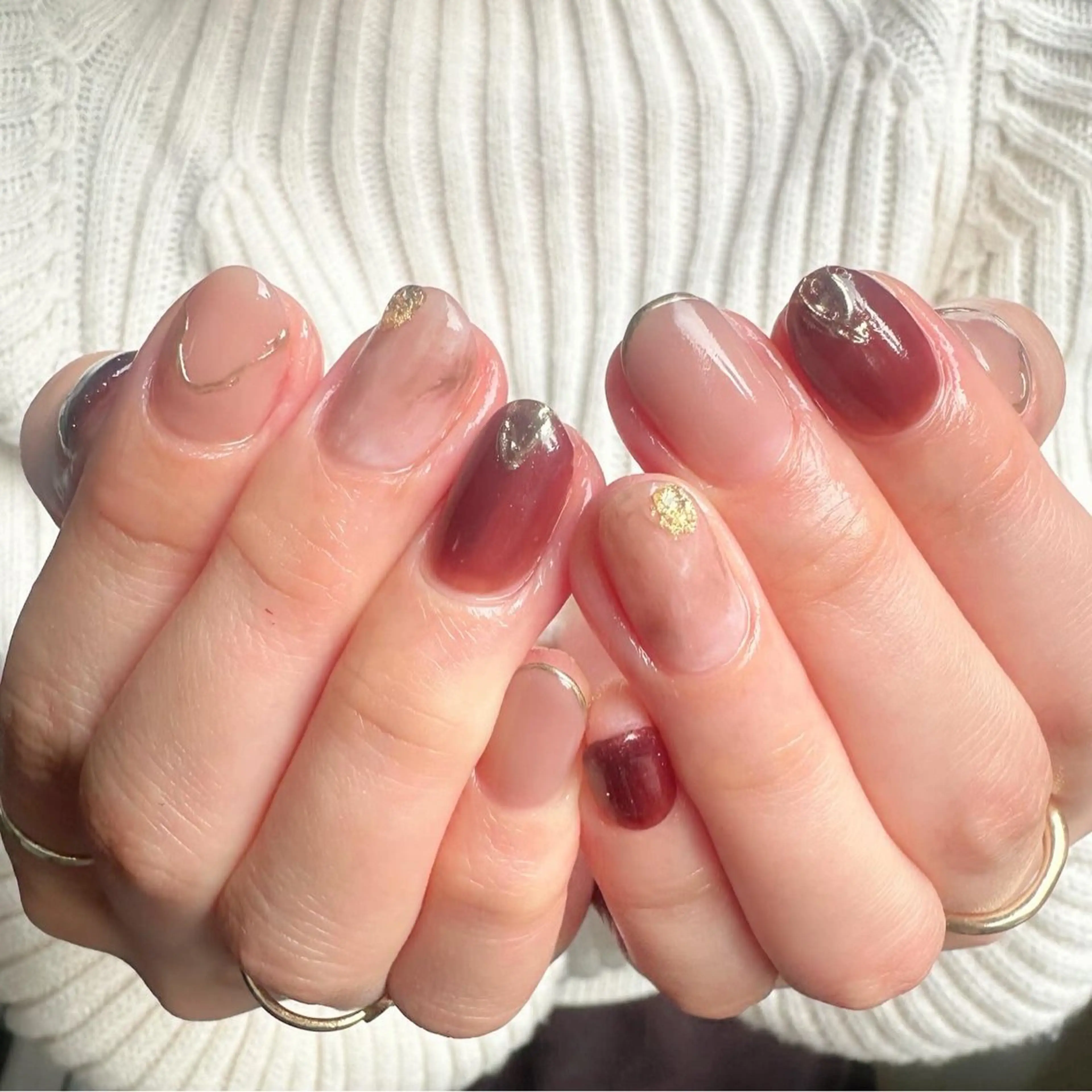 ネイル ブラウン 氷ネイル・うるうるネイル 韓国ネイル ミラーネイル ニュアンスネイル 🪞KAPE NAIL 🪞のネイルデザイン