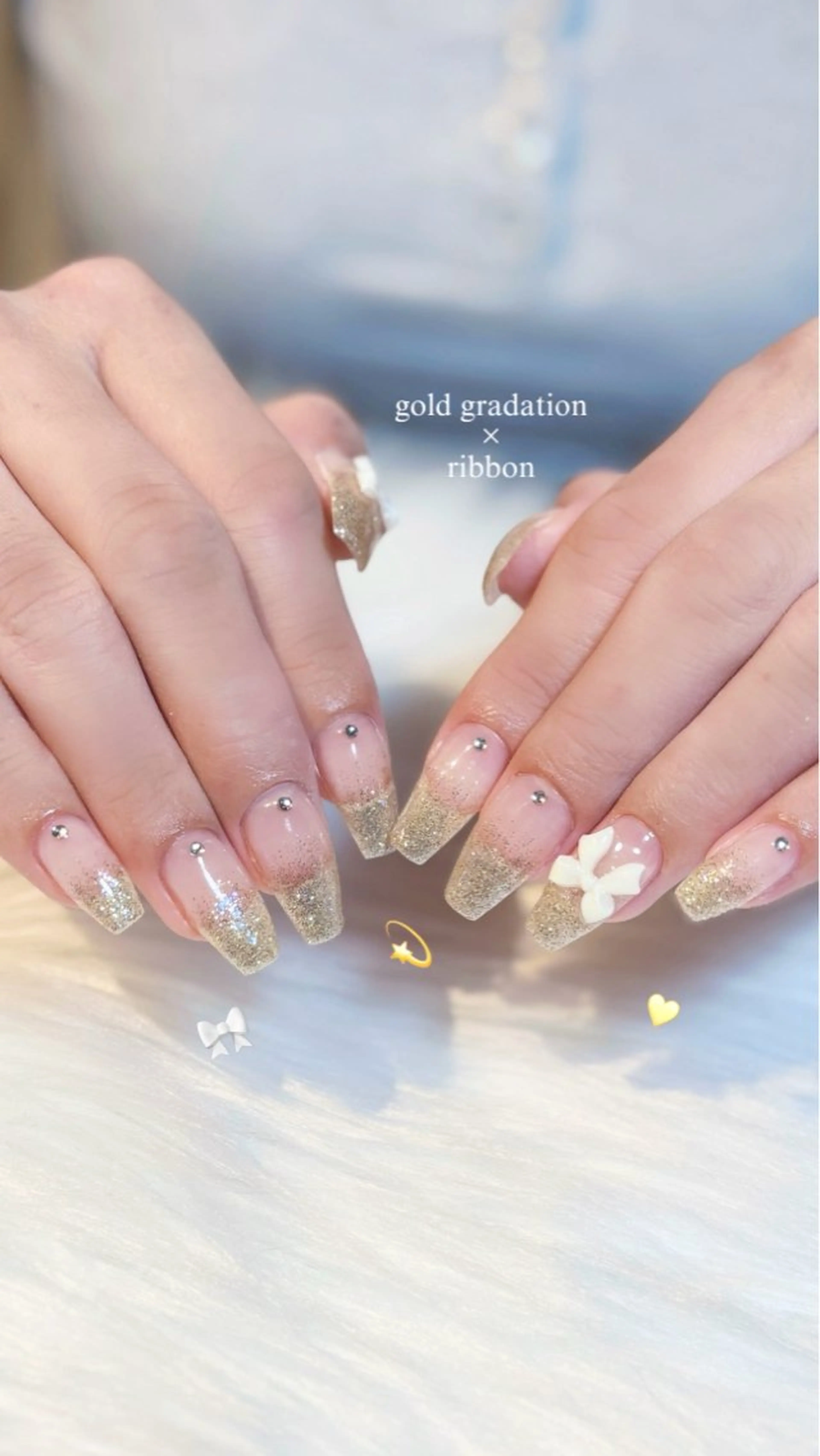 ネイル グラデーション キラキラネイル リボン ストーンネイル Keli Nail 難波のネイルデザイン