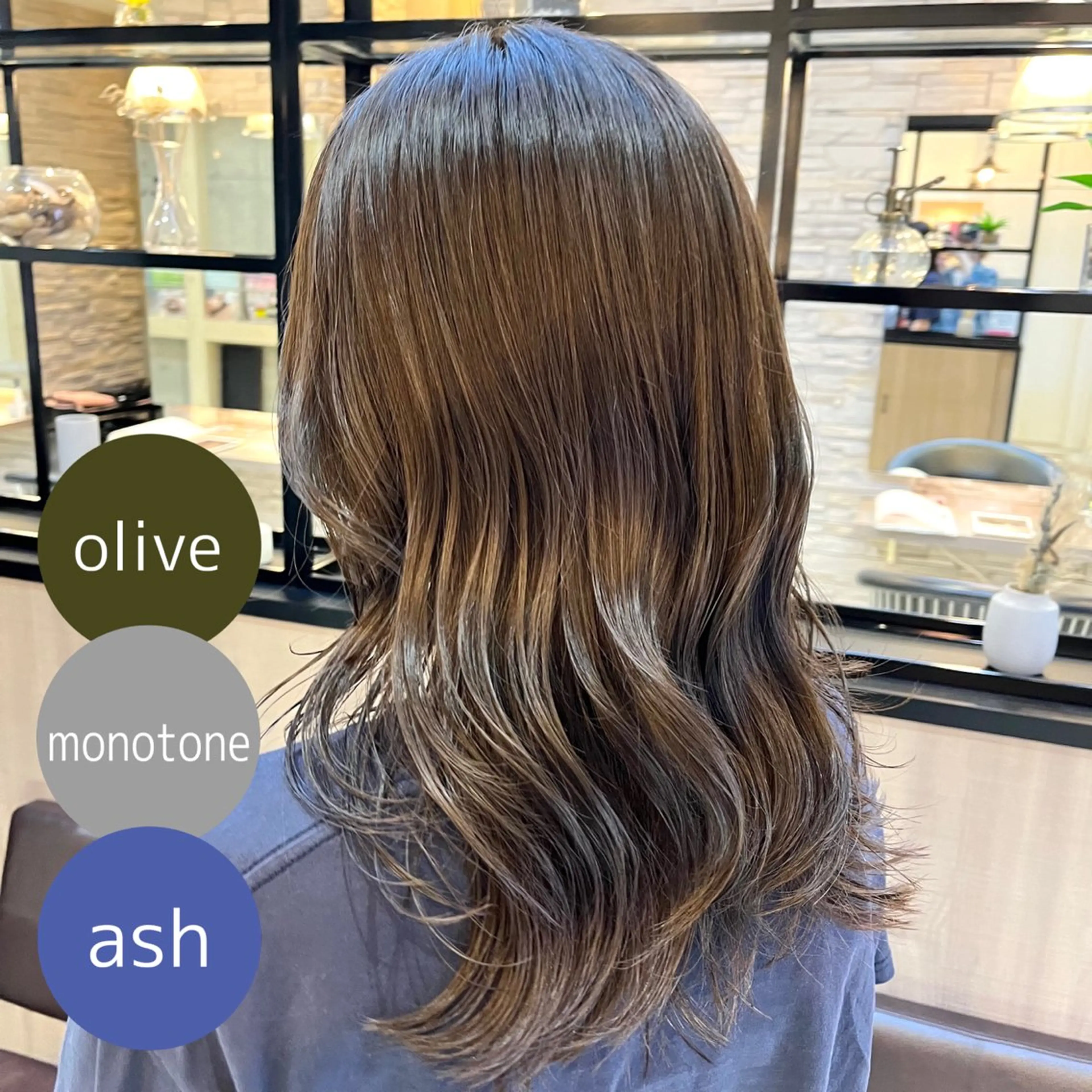 ミディアム カラー アッシュ ベージュカラー 透明感カラー グレージュ オリーブアッシュ カット ヘアカラー トリートメント 透明感カラー/ くびれヘア/館岡俊平のヘアスタイル