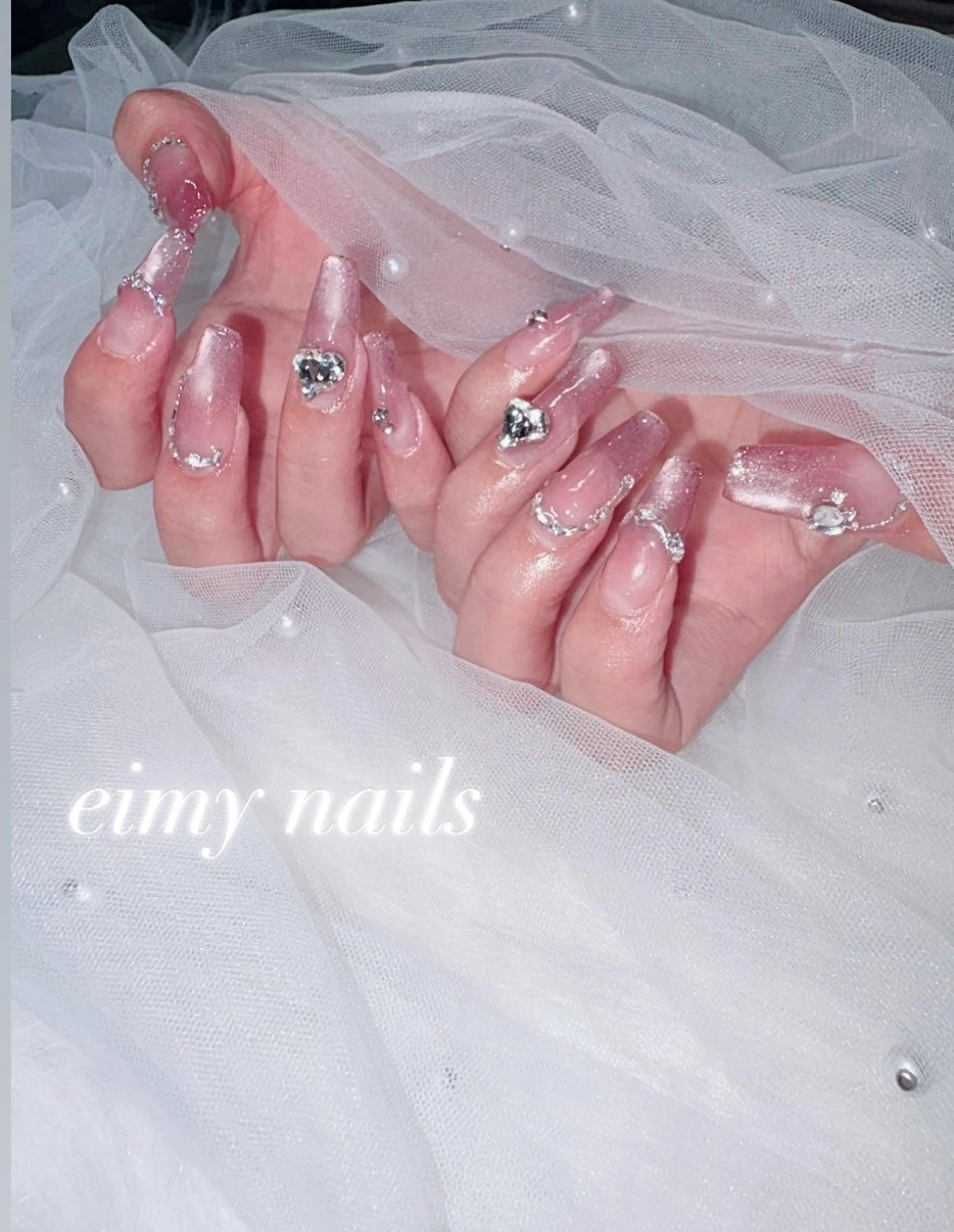 ネイル チークネイル 長さ出し グラデーション ハート 韓国ネイル ハンドネイル eimy nails♡のネイルデザイン