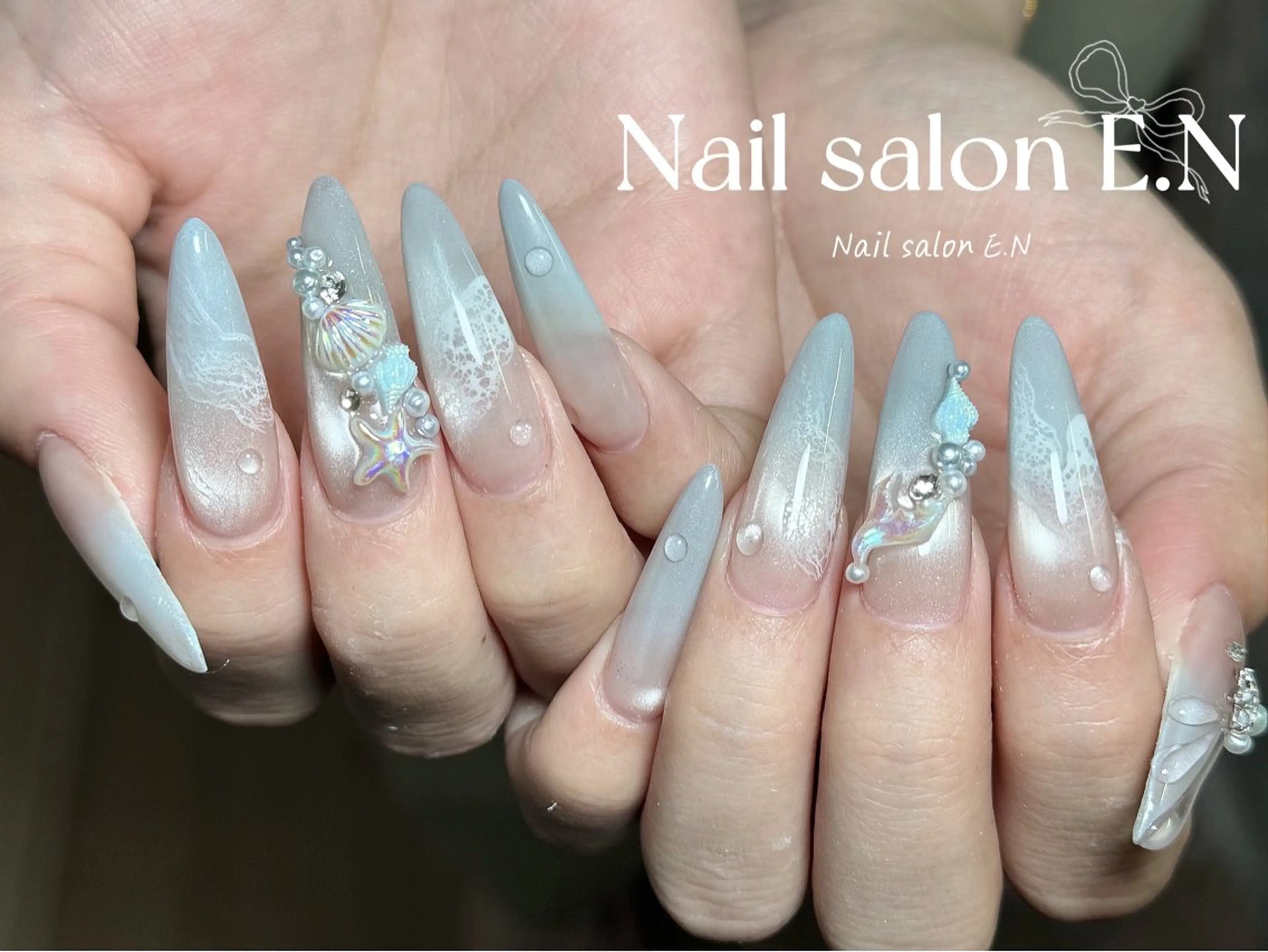 ネイル アートネイル オーロラネイル ブラウン クリアネイル フレンチネイル ハンドネイル E.N🦋 長さ出し/持ち込みのネイルデザイン