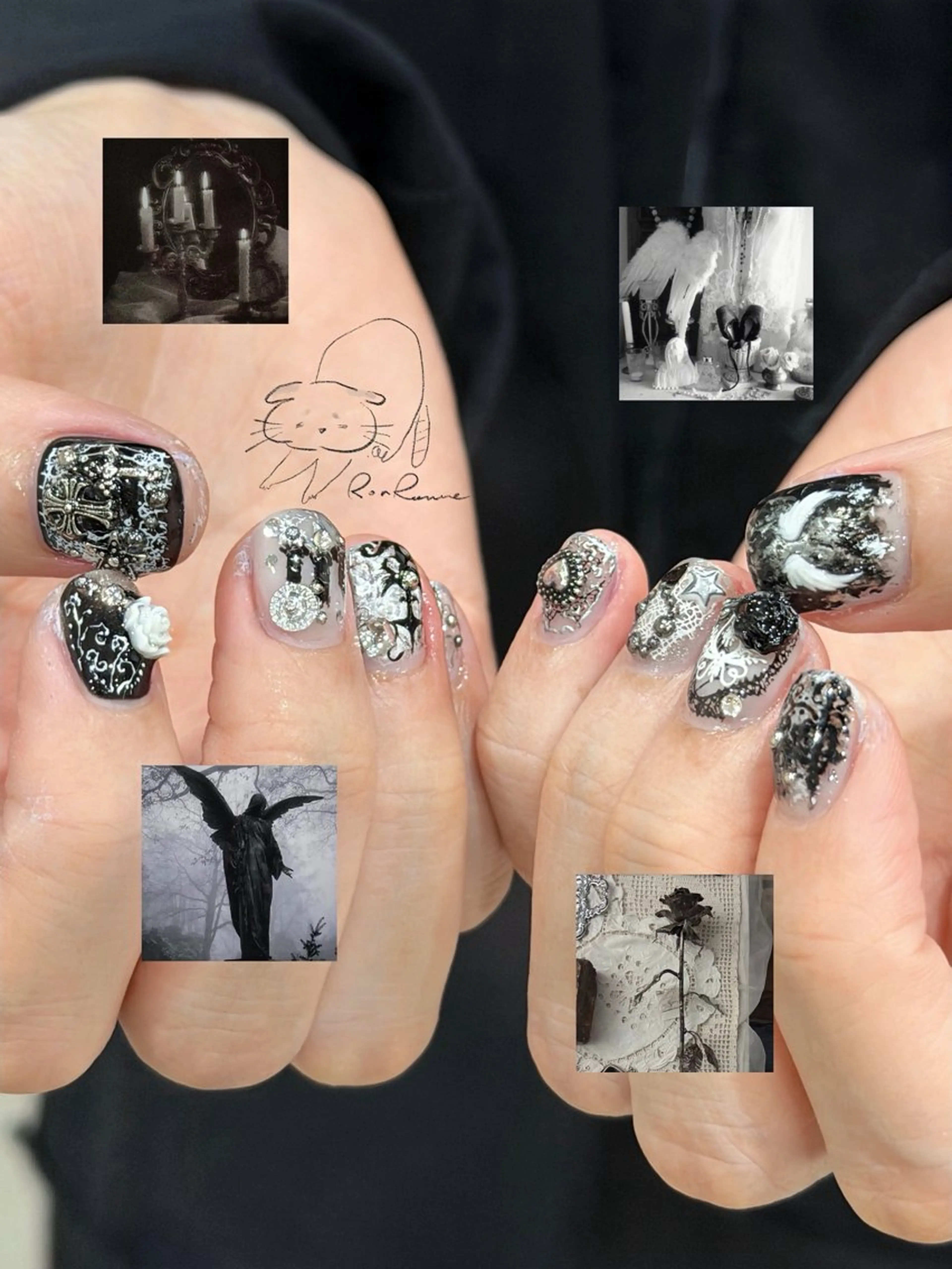 ネイル オーロラネイル 長さ出し フレンチネイル ジェルネイル ミラーネイル ハンドネイル ronronne .のネイルデザイン